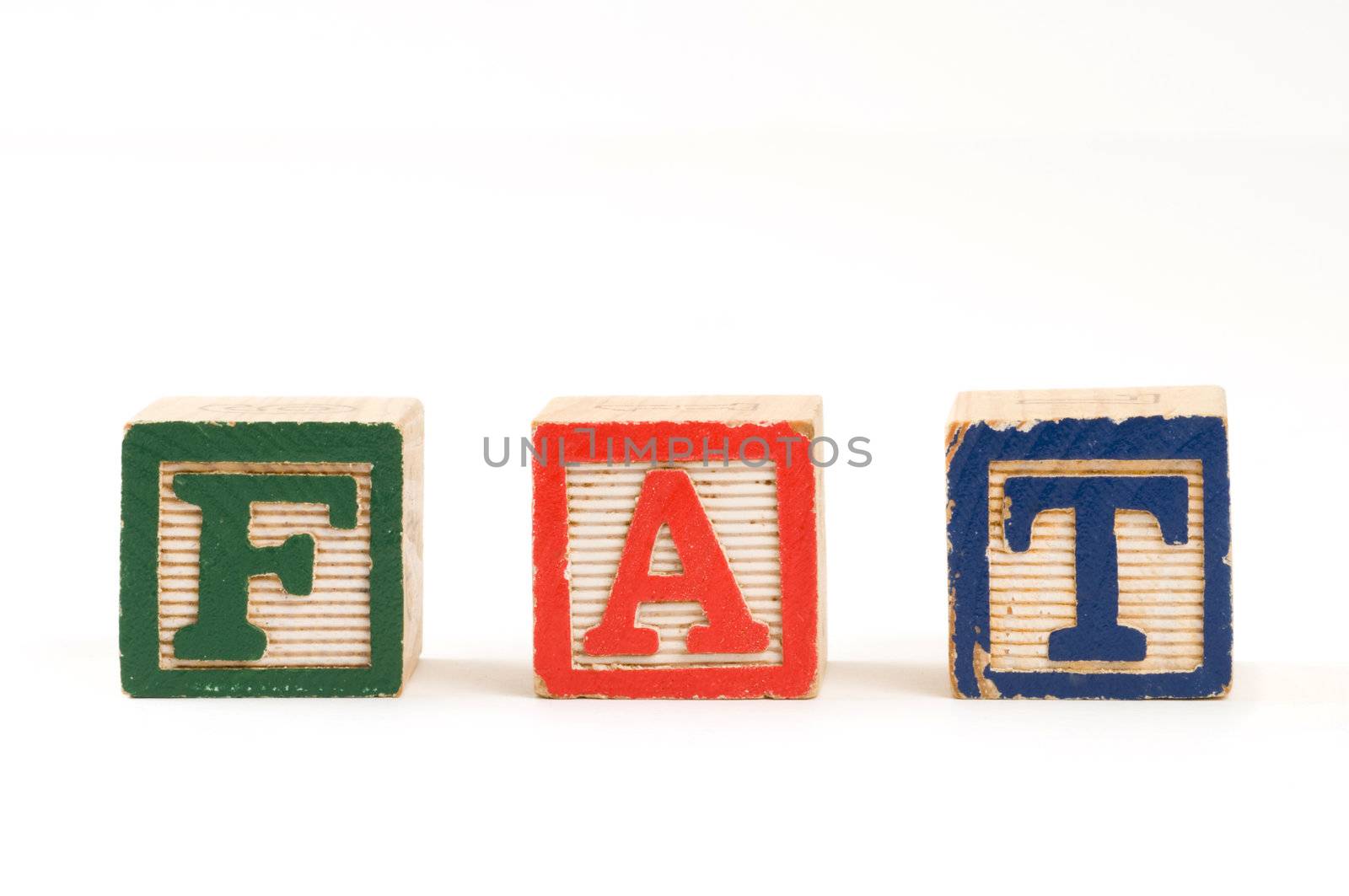 Children wooden blocks spelling the word "Fat"