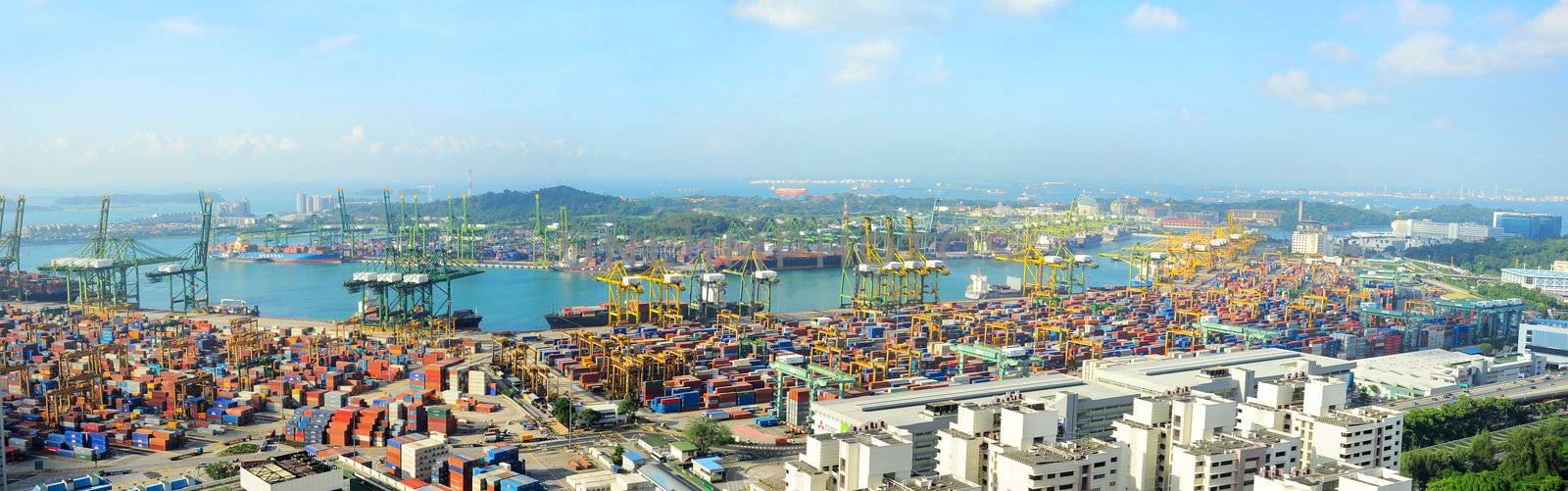 Singapore, Republic of Singapore - March 07, 2013: Singapore industrial port. It is the world's busiest port in terms of total shipping tonnage, it tranships a fifth of the world's shipping containers.