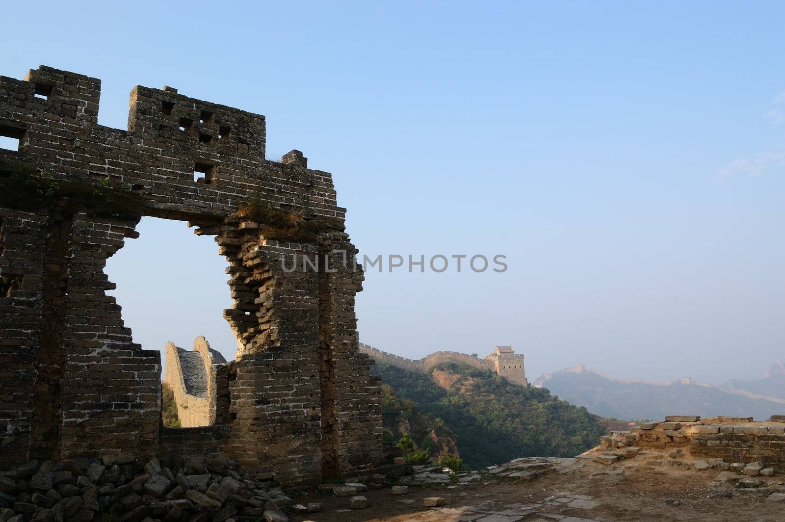 Dilapidated Great Wall of China in Jinshanling, Hebei Province, China