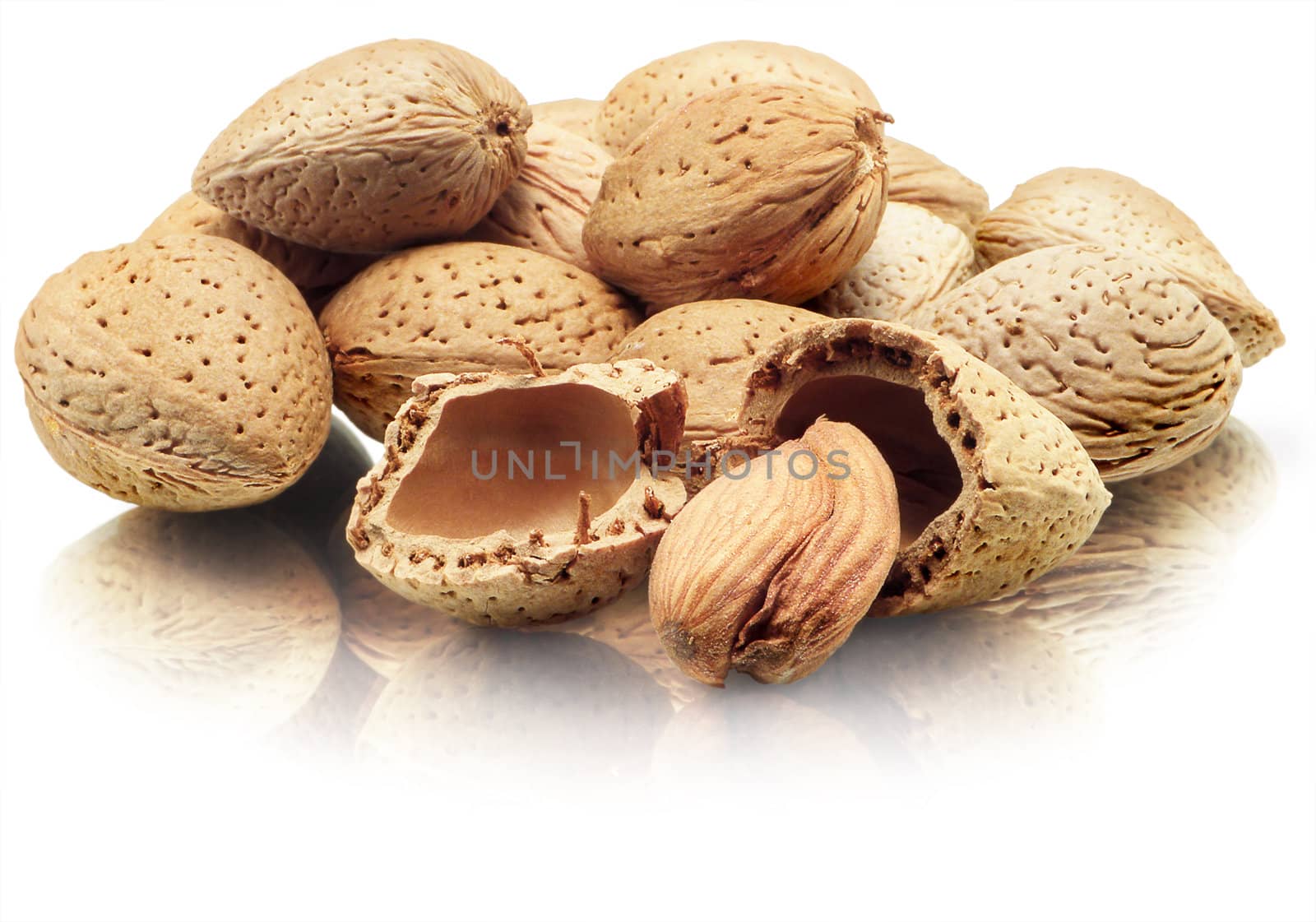 Almonds isolated on white.