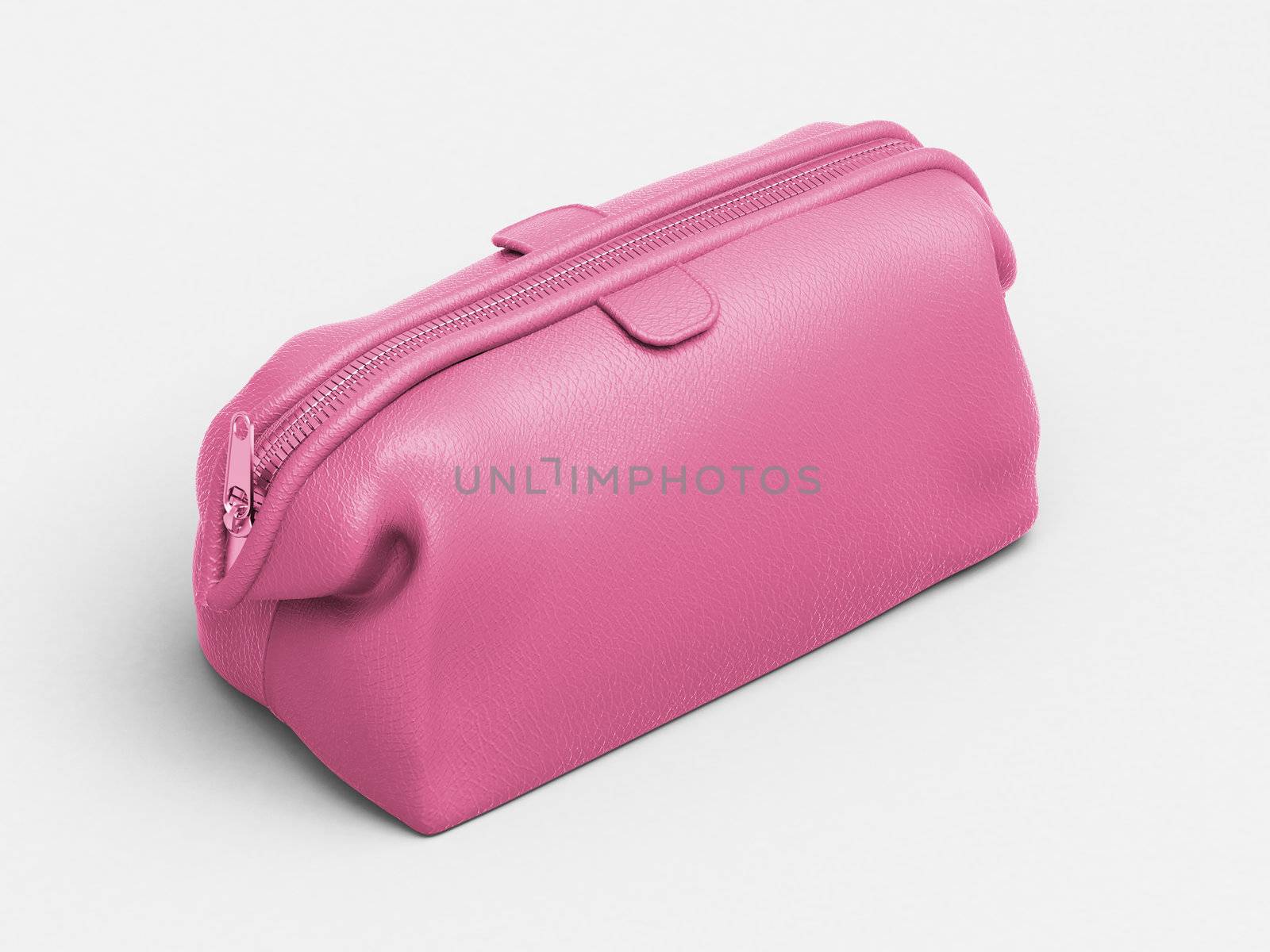 Pink leather clutch closeup on a light background