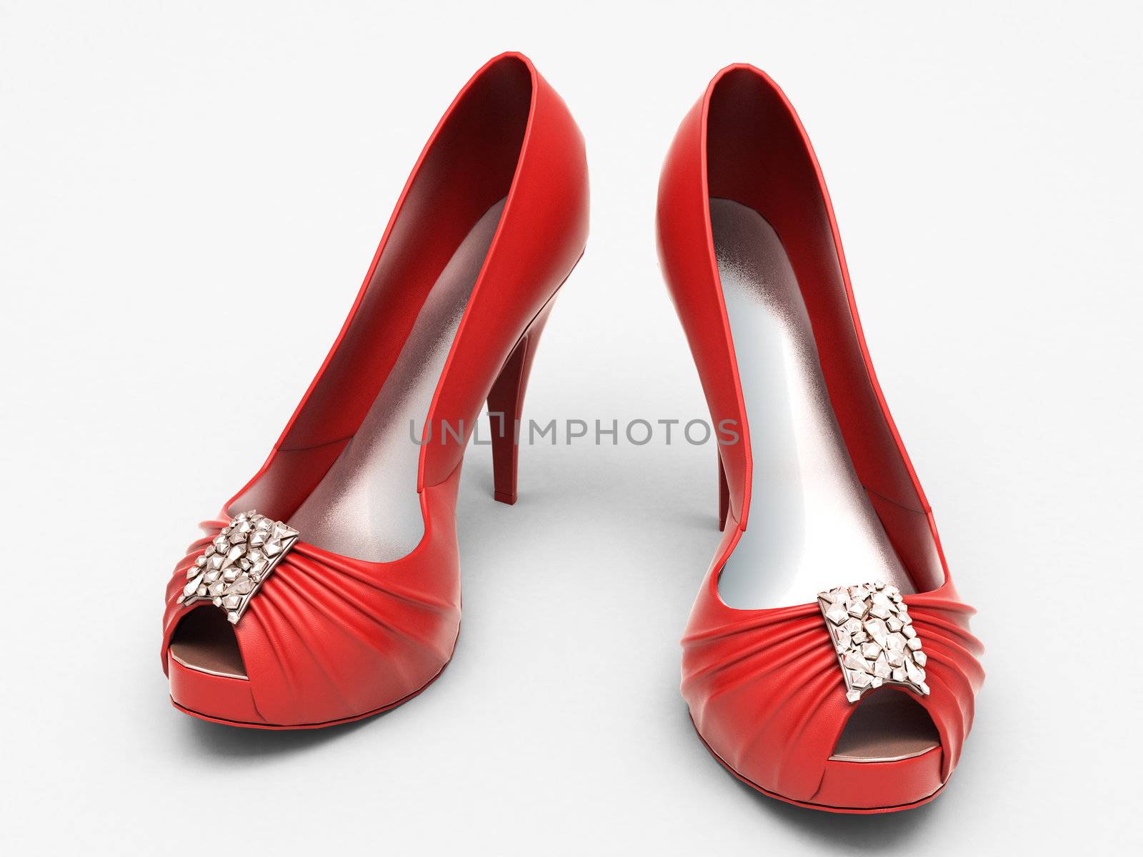 Women's red shoes closeup on a light background
