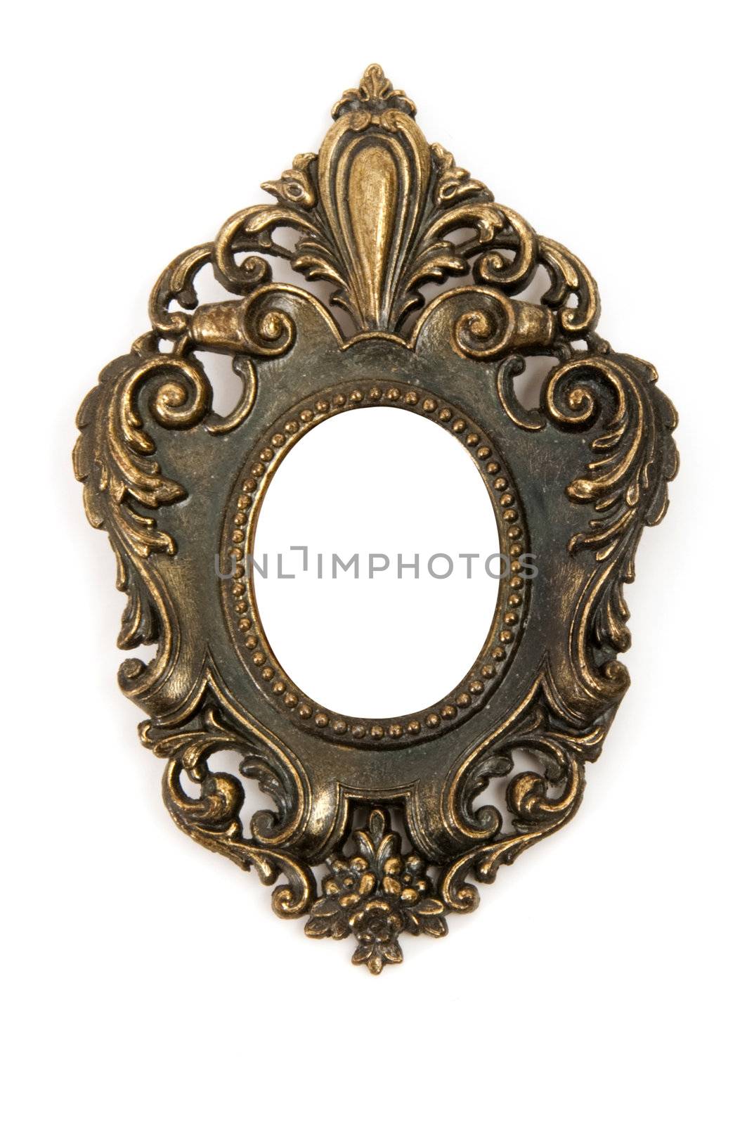 Small antique brass frame isolated on white background