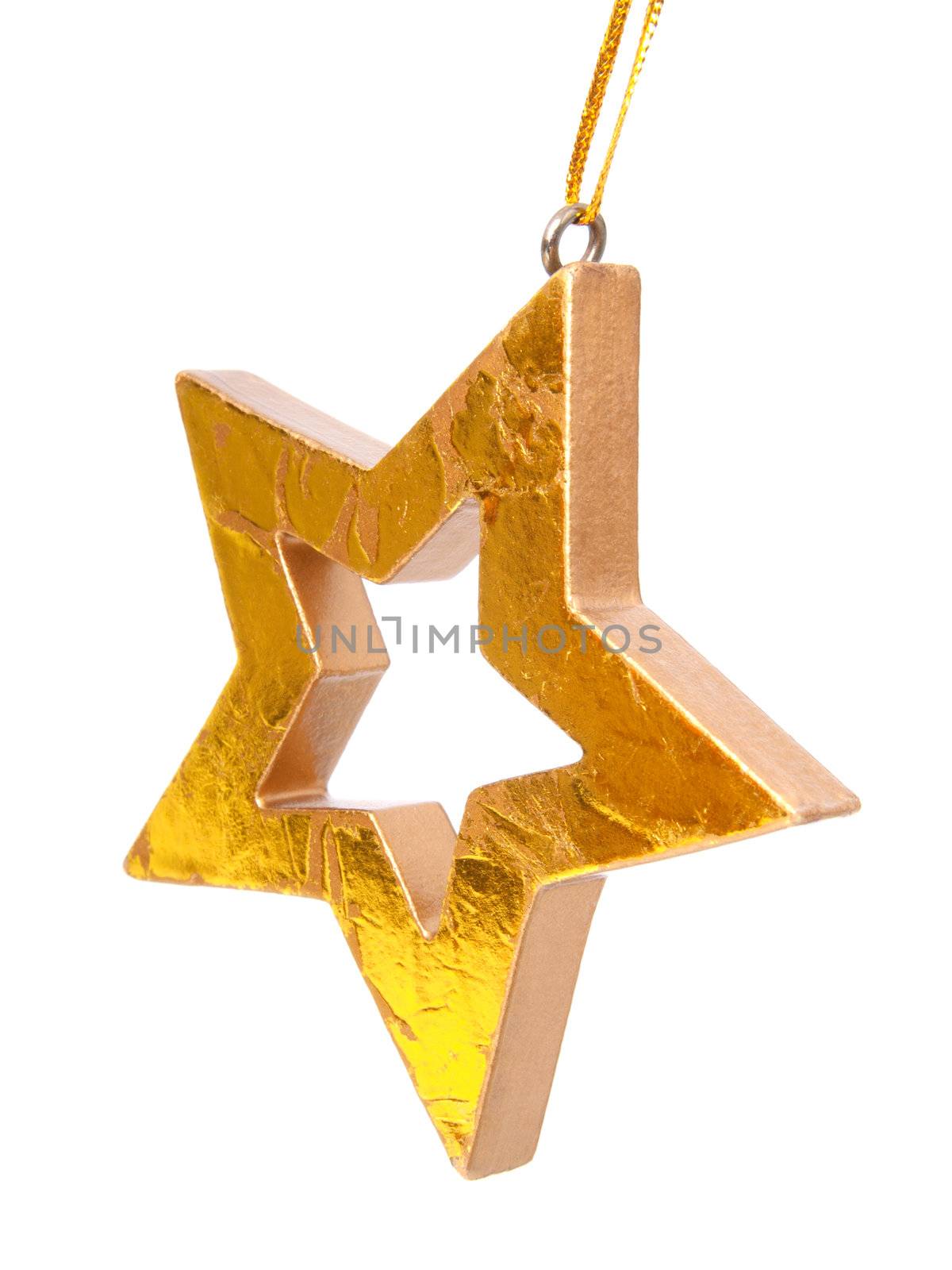 Golden Christmas star, isolated on white background  by motorolka