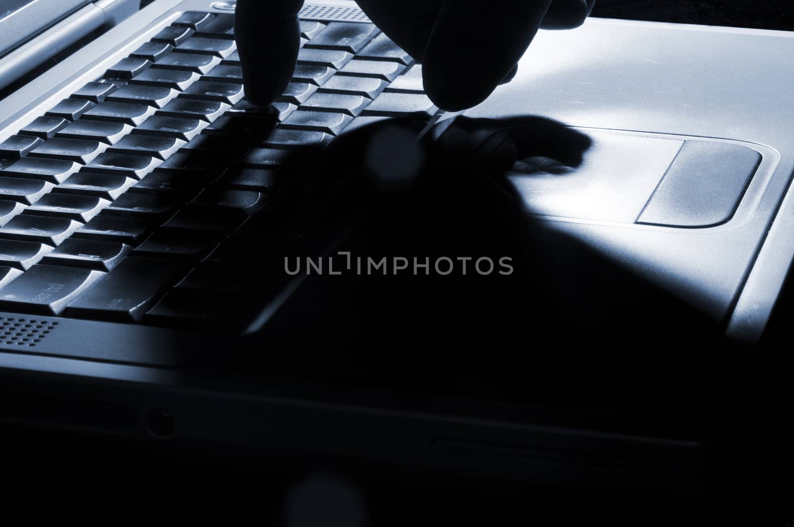 High Contrast Keyboard with hand typing and shadow.