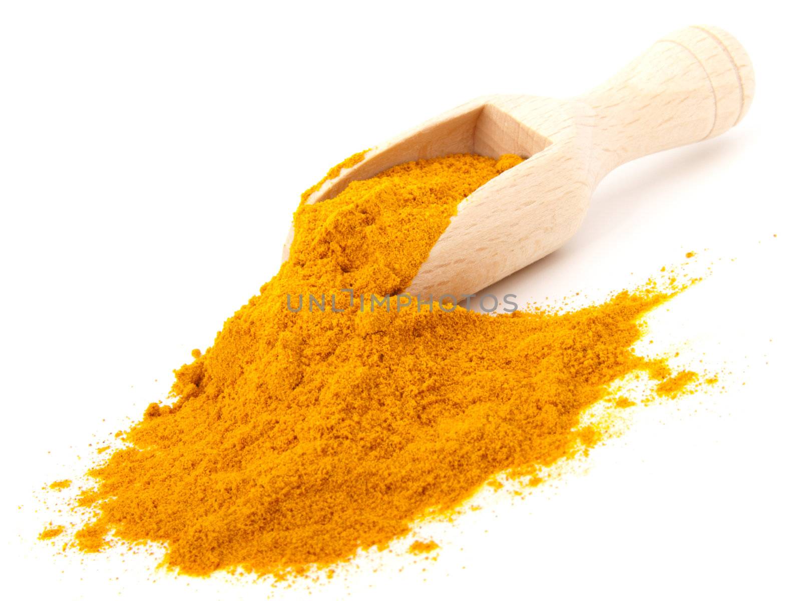 turmeric over the spoon,  isolated on white background 