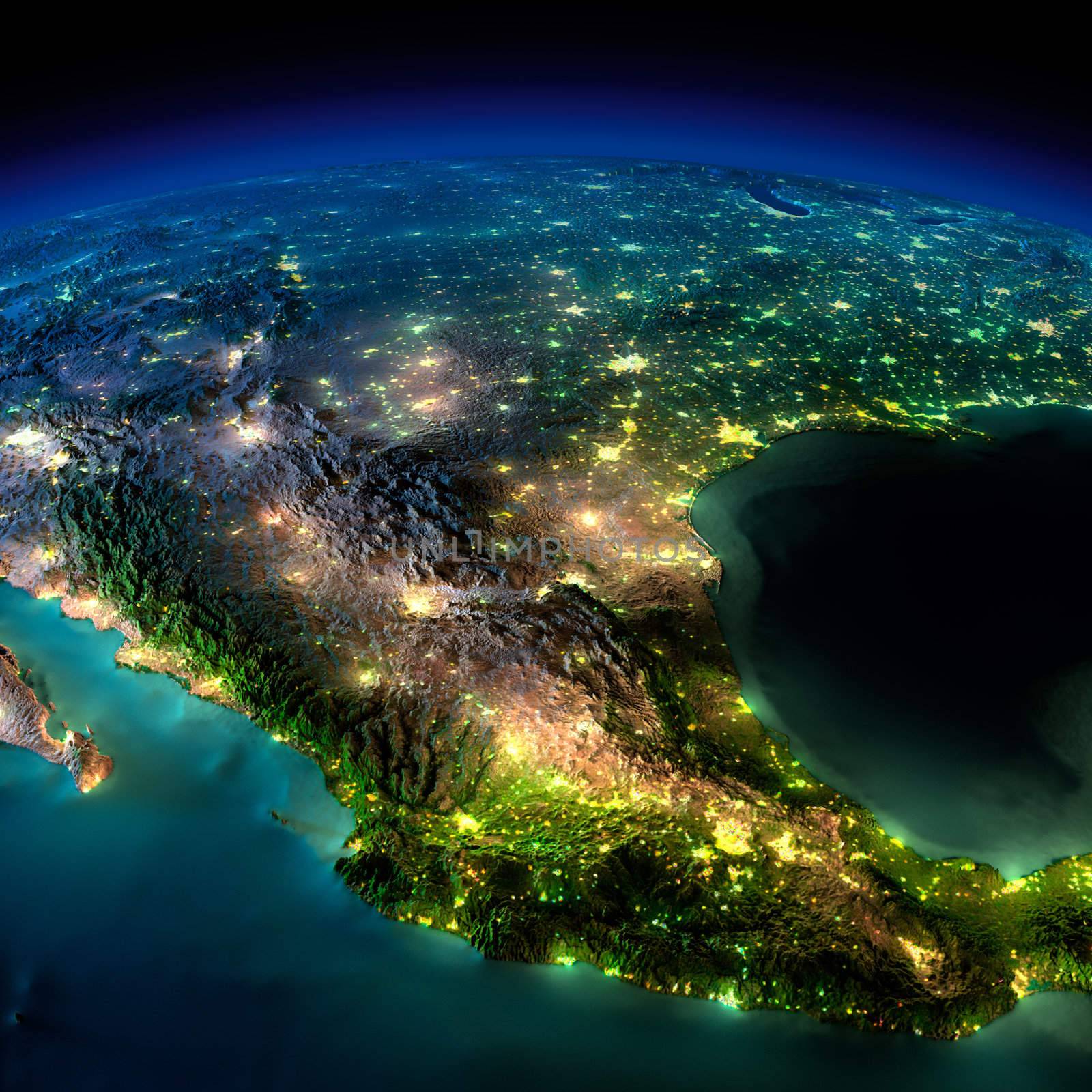 Night Earth. A piece of North America - Mexico by Antartis