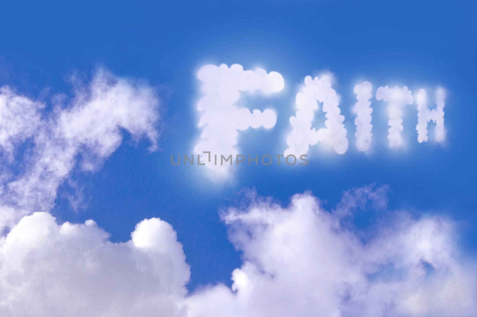 Faith cloud in the sky against a blue sky