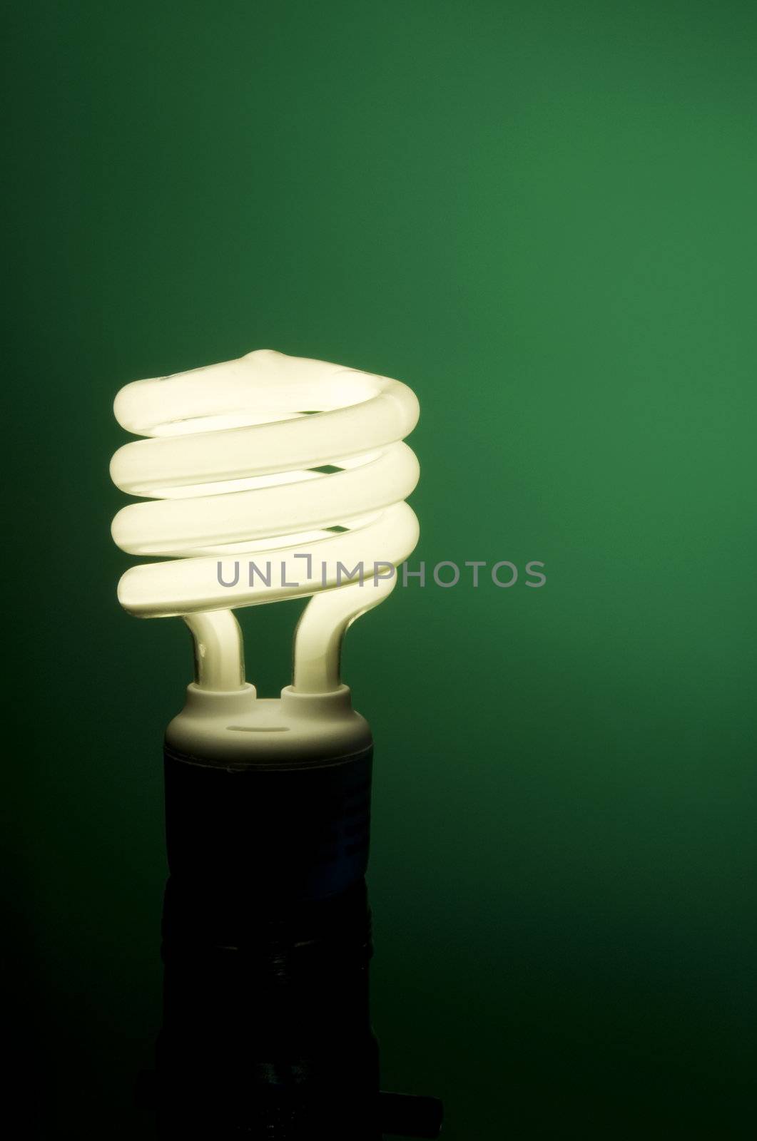 Vertical image of fluorescent light on green background