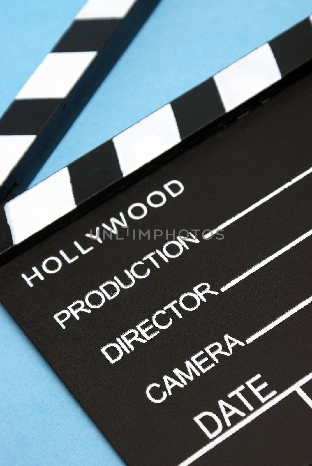 A closeup shot of a hollywood clapboard for film production.