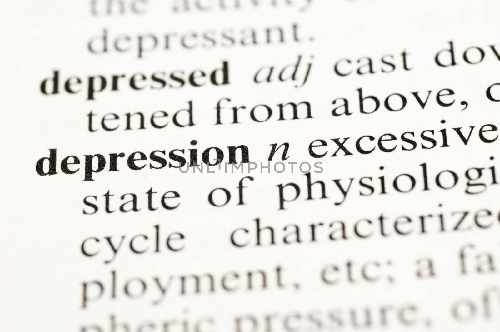 Selective focus on the Dictionary word "depression"