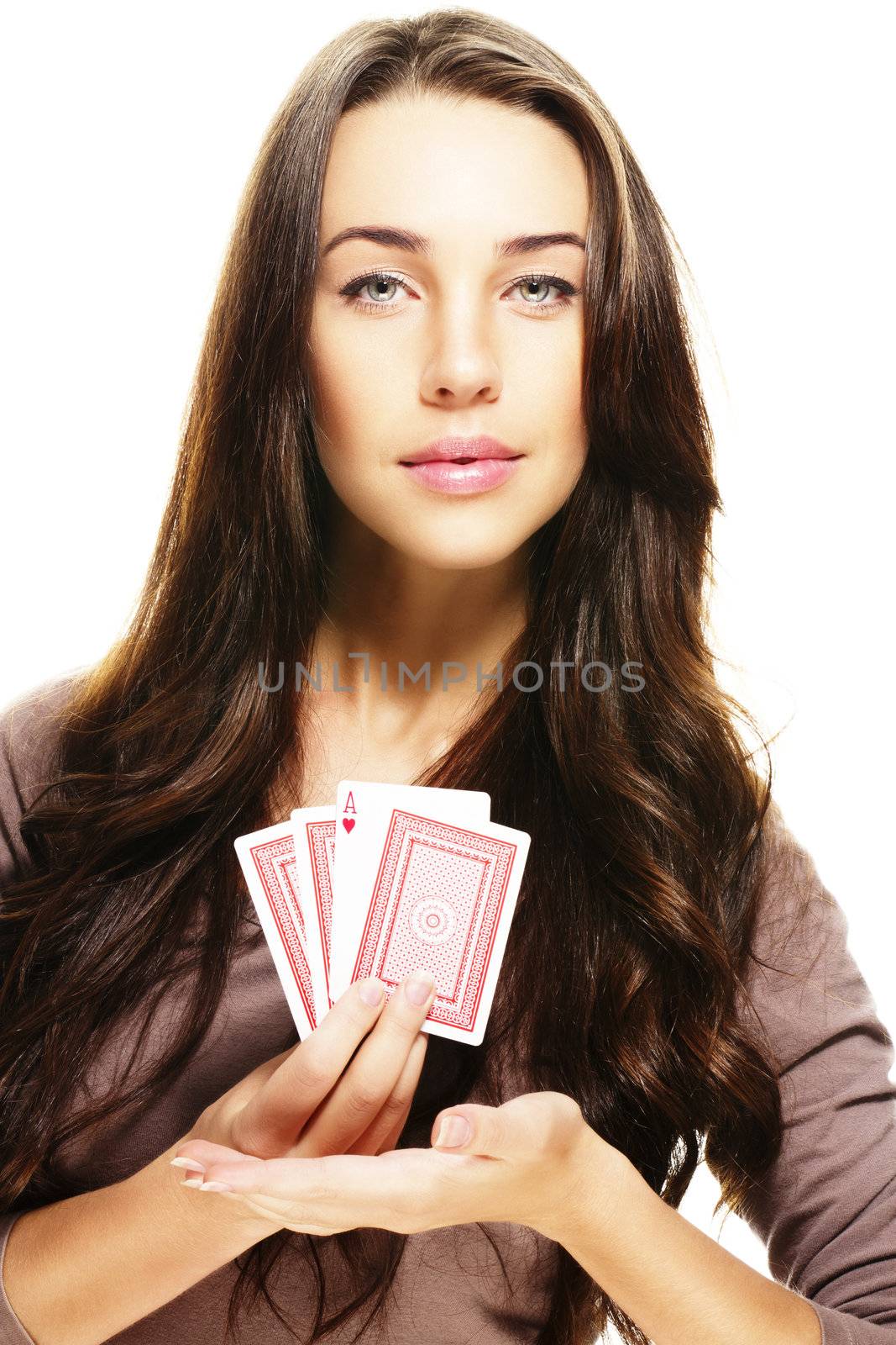 gorgeous woman presenting poker cards by RobStark