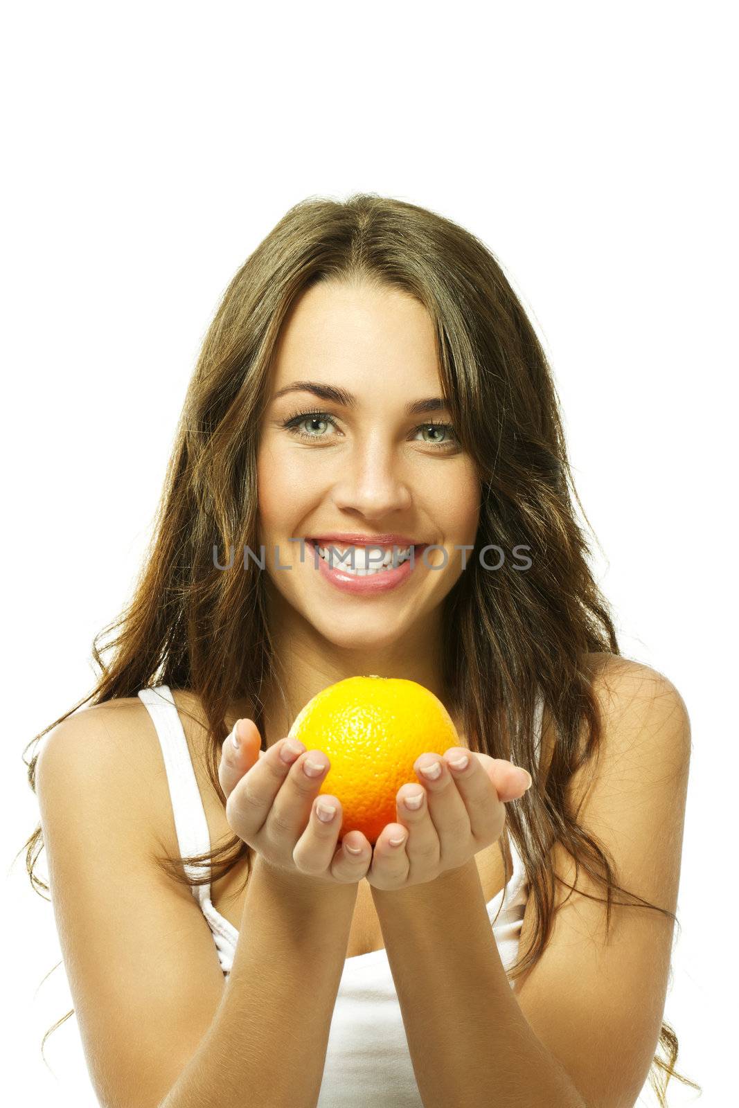 happy woman with a orange by RobStark