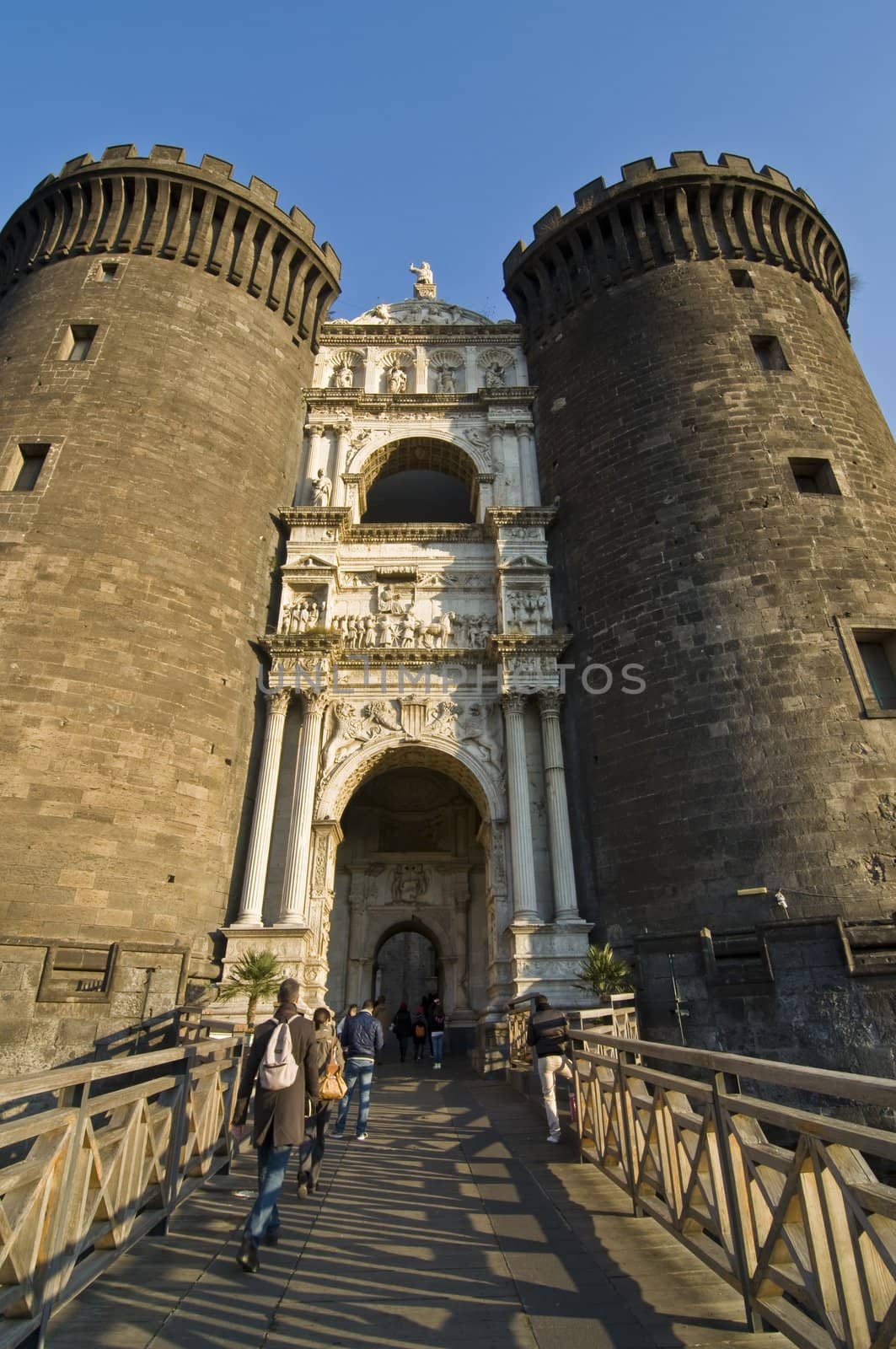 facade and towers of Maschio Angioino, Naples, Italy