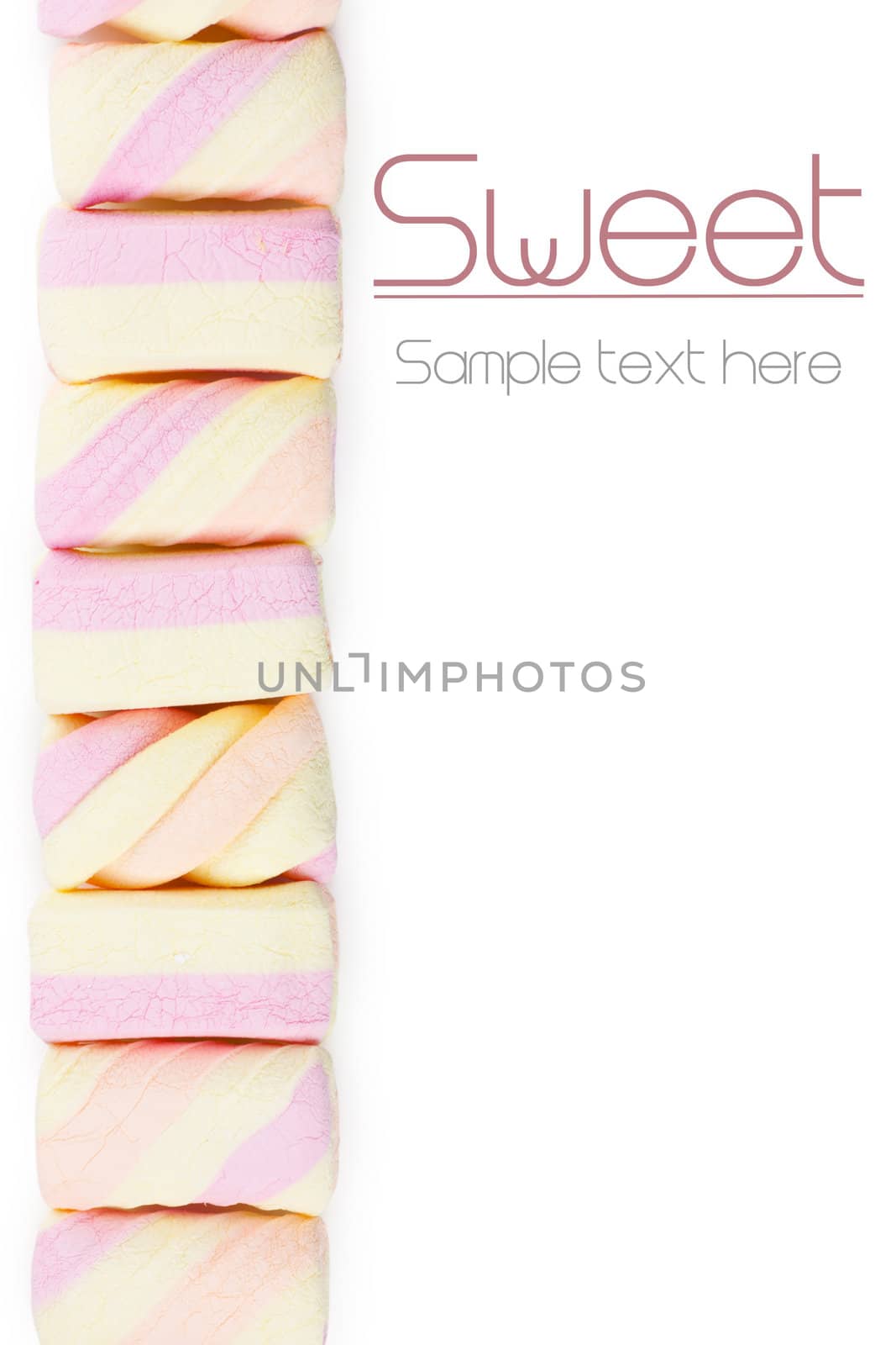 A row of colorful marshmallows with sample text