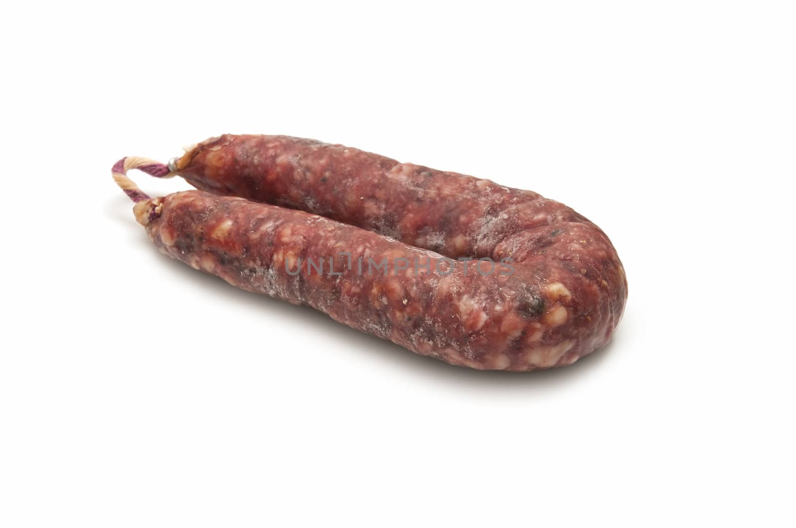 Iberian pork sausage acorn on white background