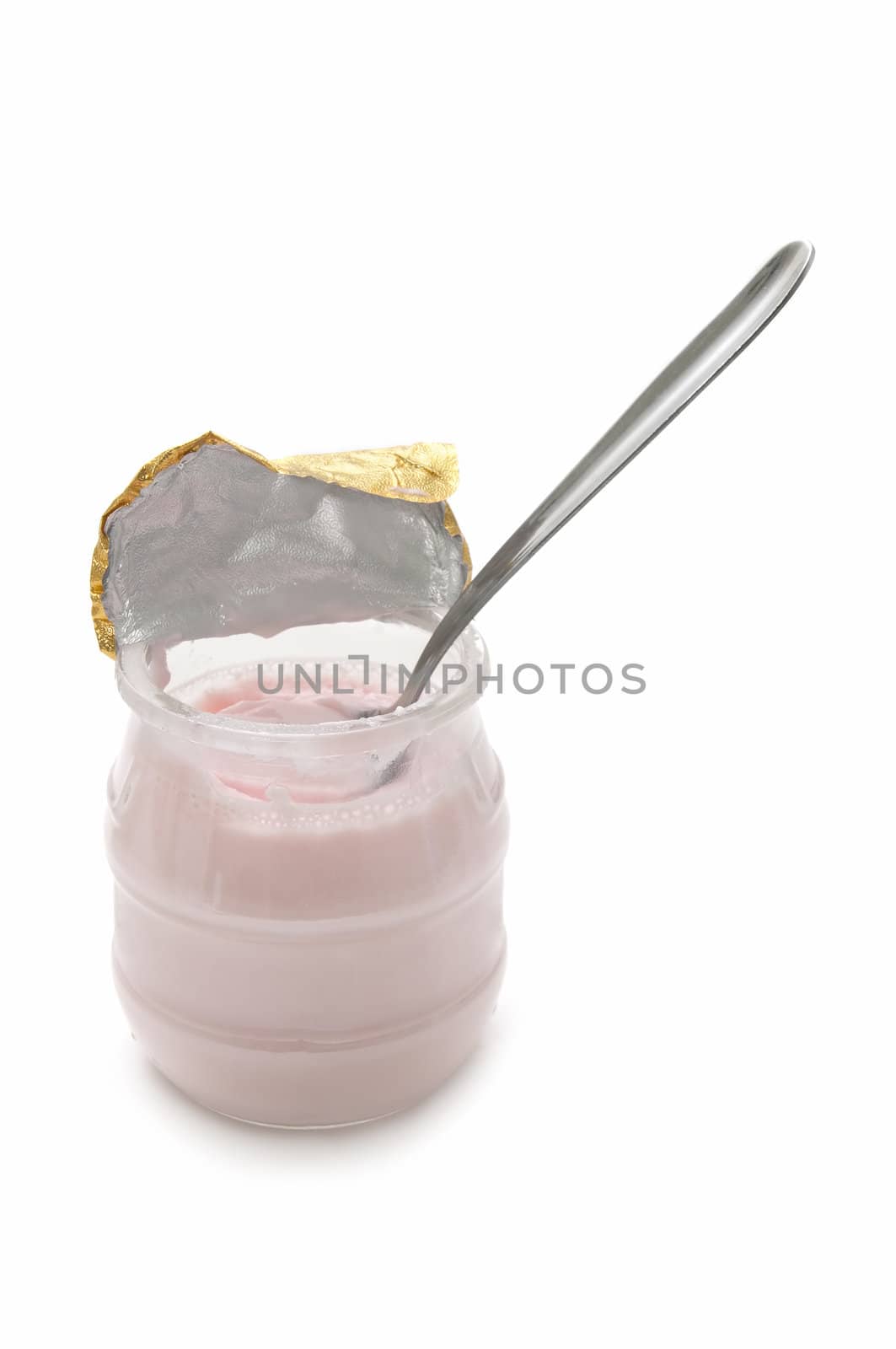 artisan yogurt strawberry flavor on white background
