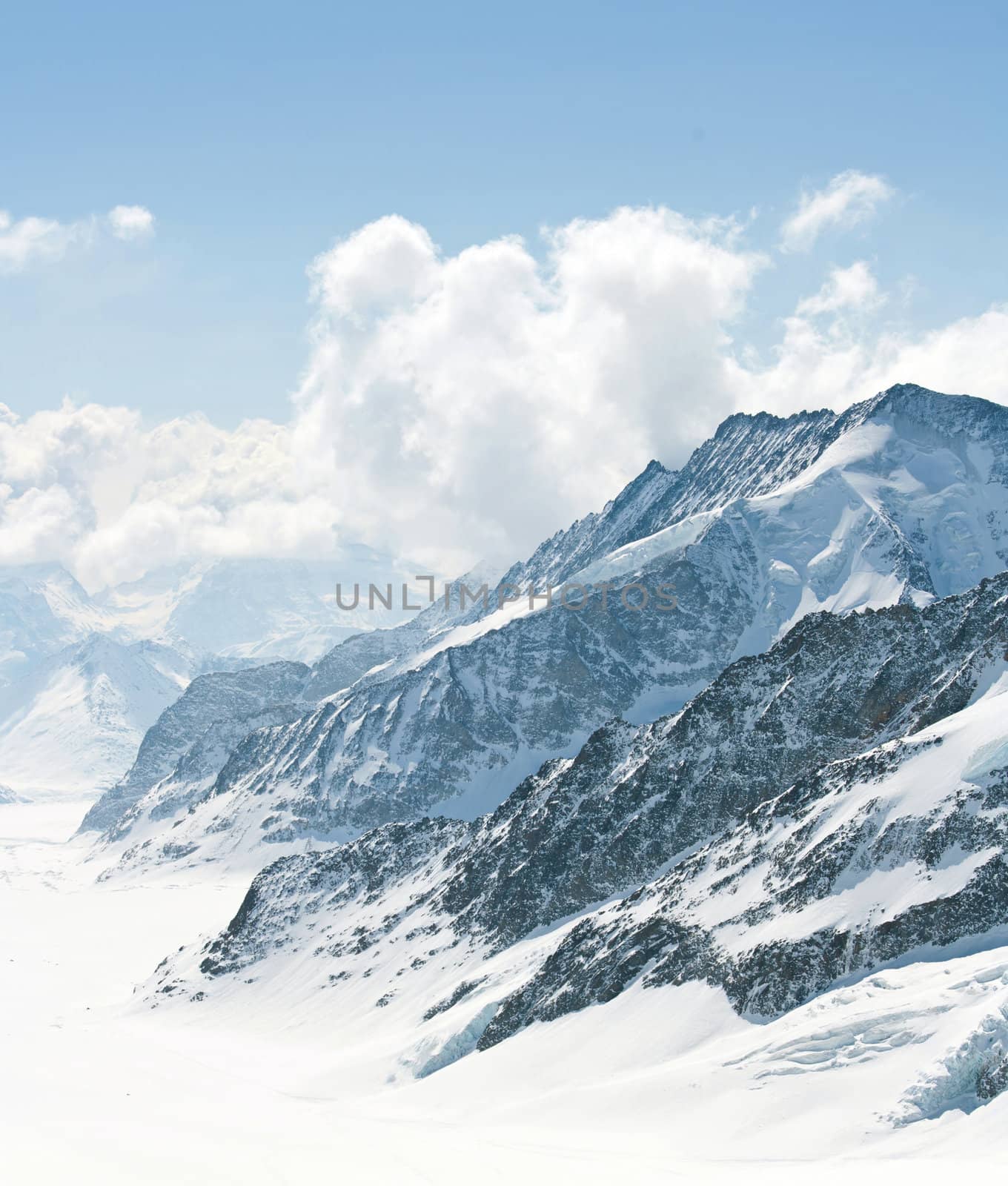 Great Aletsch Glacier Jungfrau region,Part of Swiss Alps Alpine Snow Mountain Landscape at Switzerland.