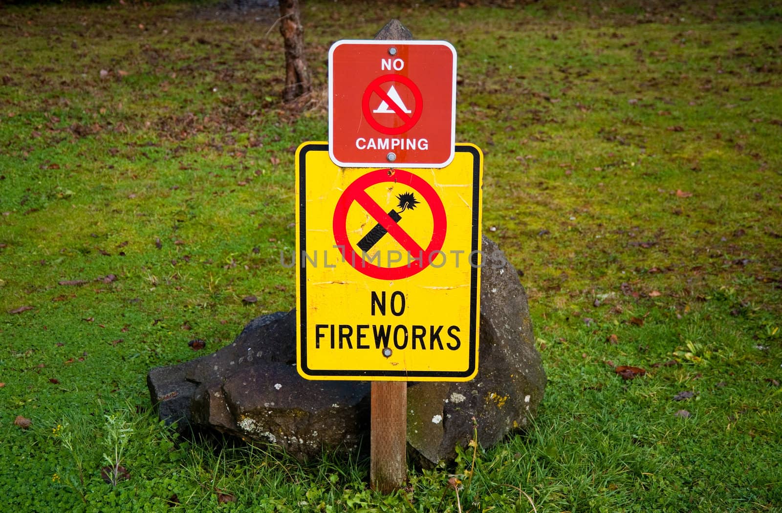 No camping, no fireworks sign