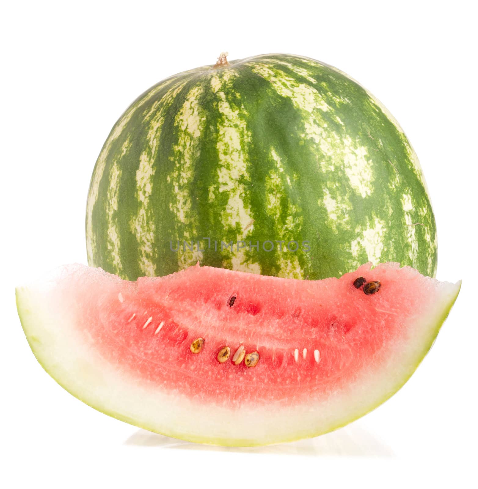 whole and slice watermelon fruit (isolated on white background)