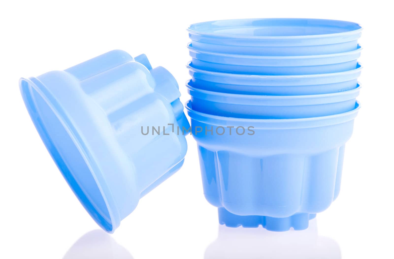 group of blue plastic cups (isolated on white background)