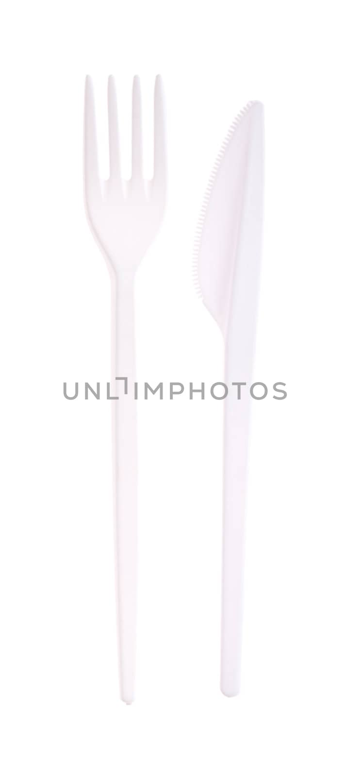 plastic silverware set with fork and knife (isolated on white background)