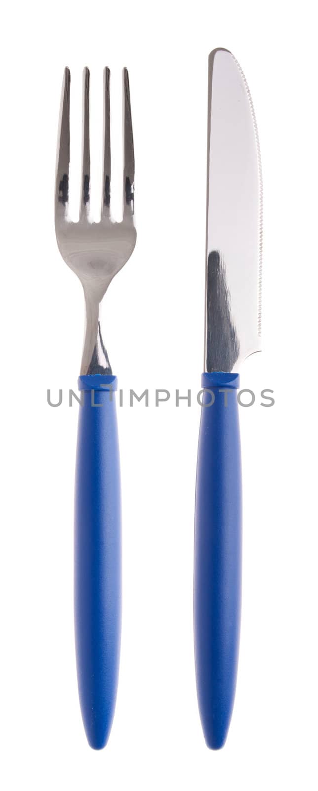 silverware set with fork and knife (isolated on white background)