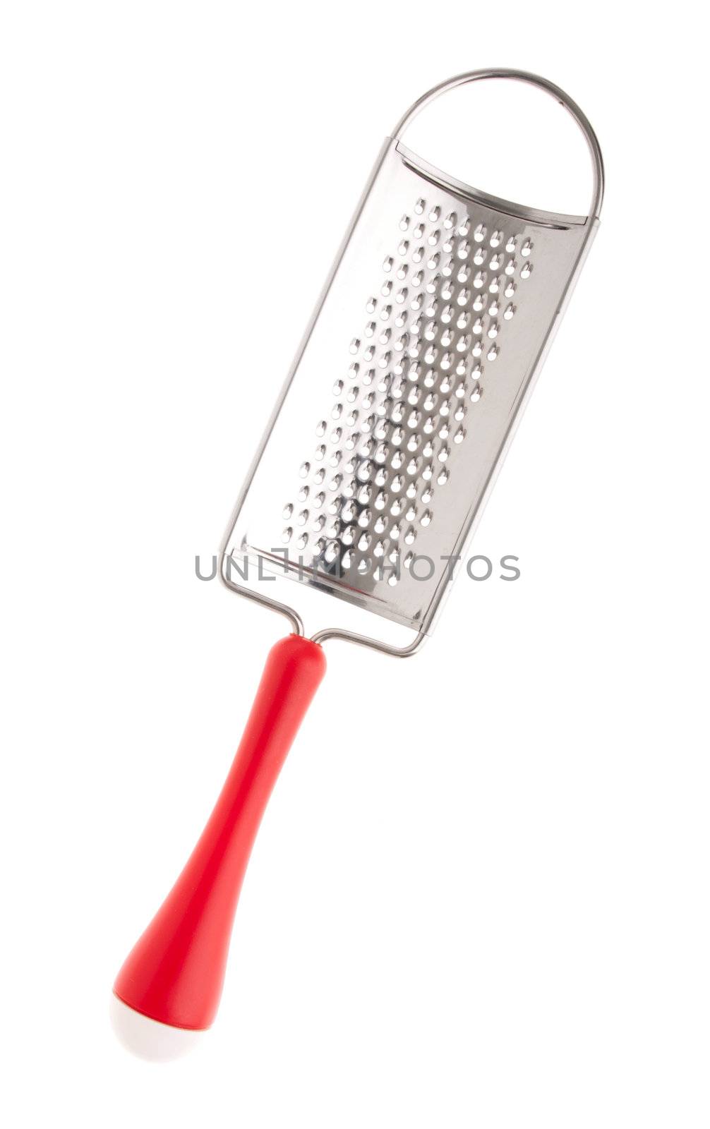 stainless steel grater with red handle (isolated on white background)