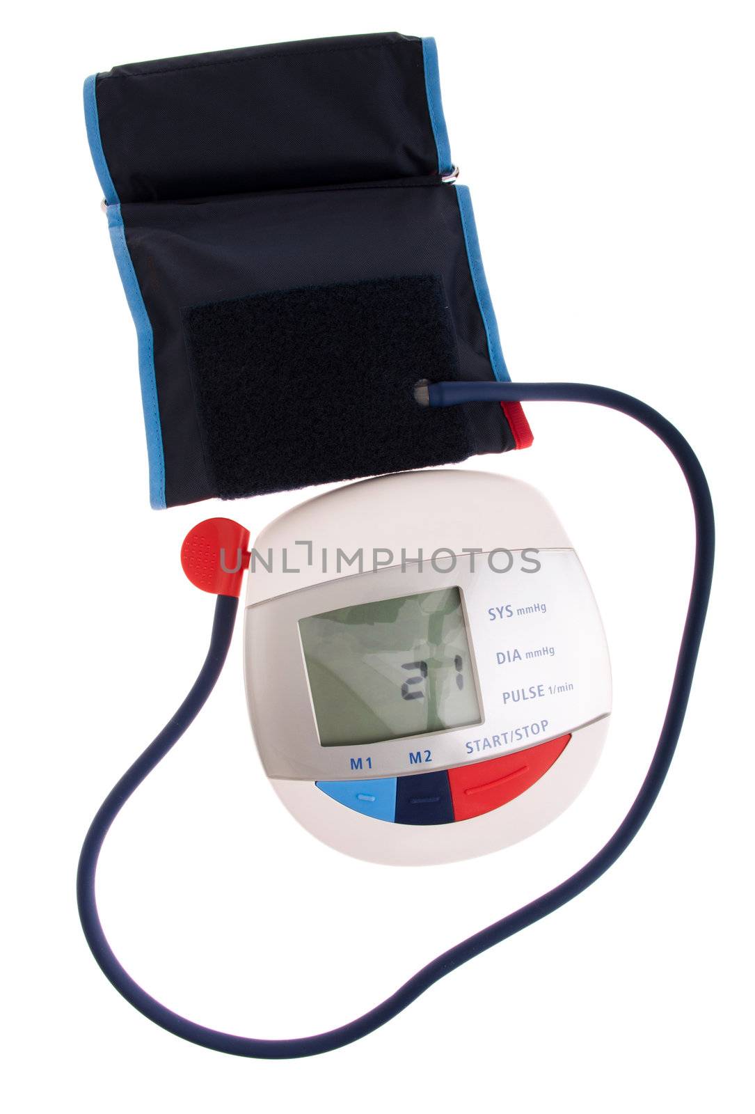 digital and modern blood pressure meter isolated on white background