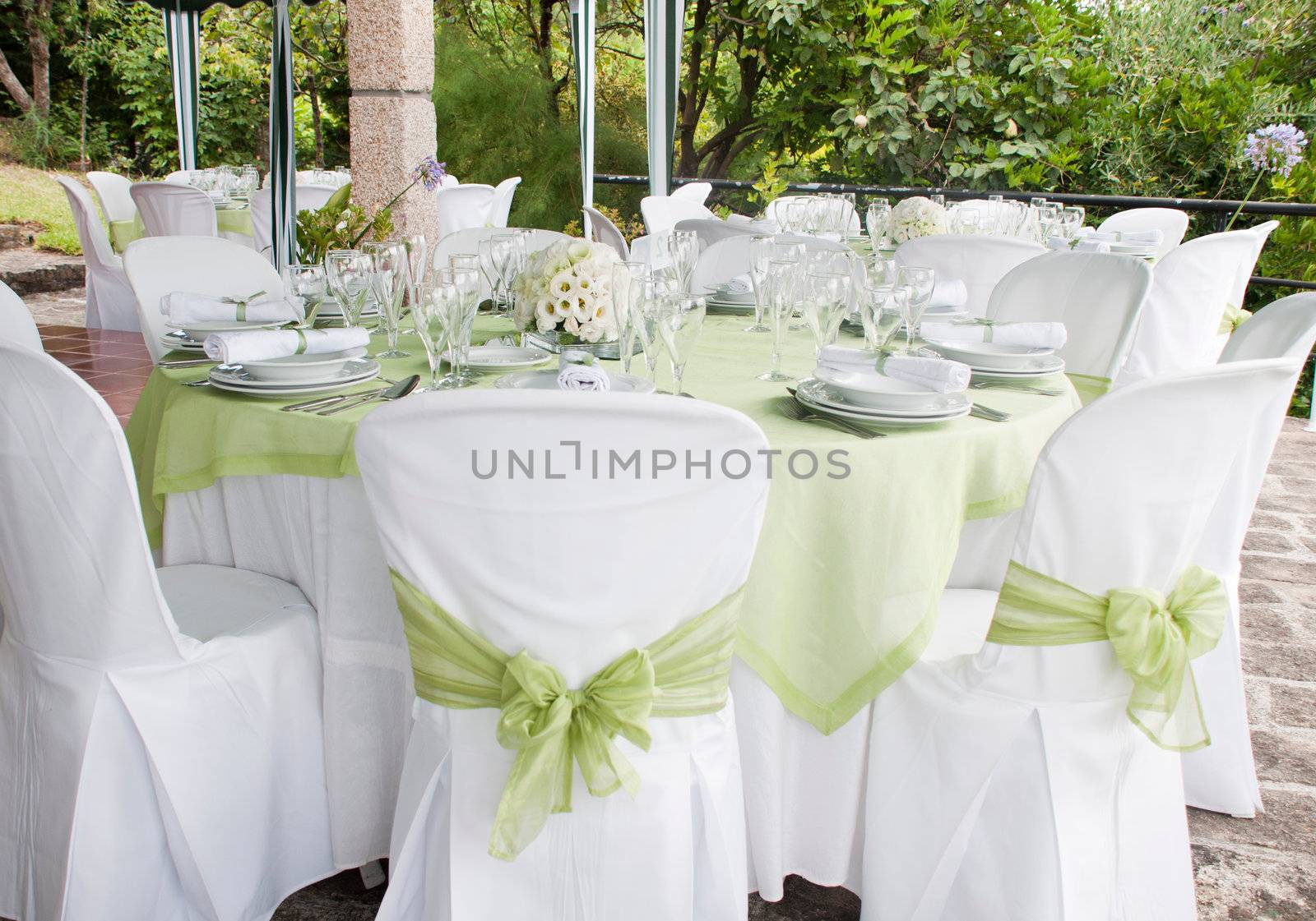 gorgeous wedding chair and table setting for fine dining at outdoors