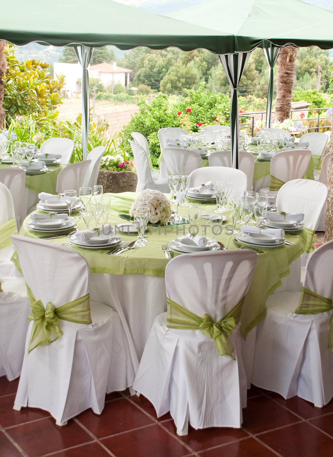 gorgeous wedding chair and table setting for fine dining at outdoors