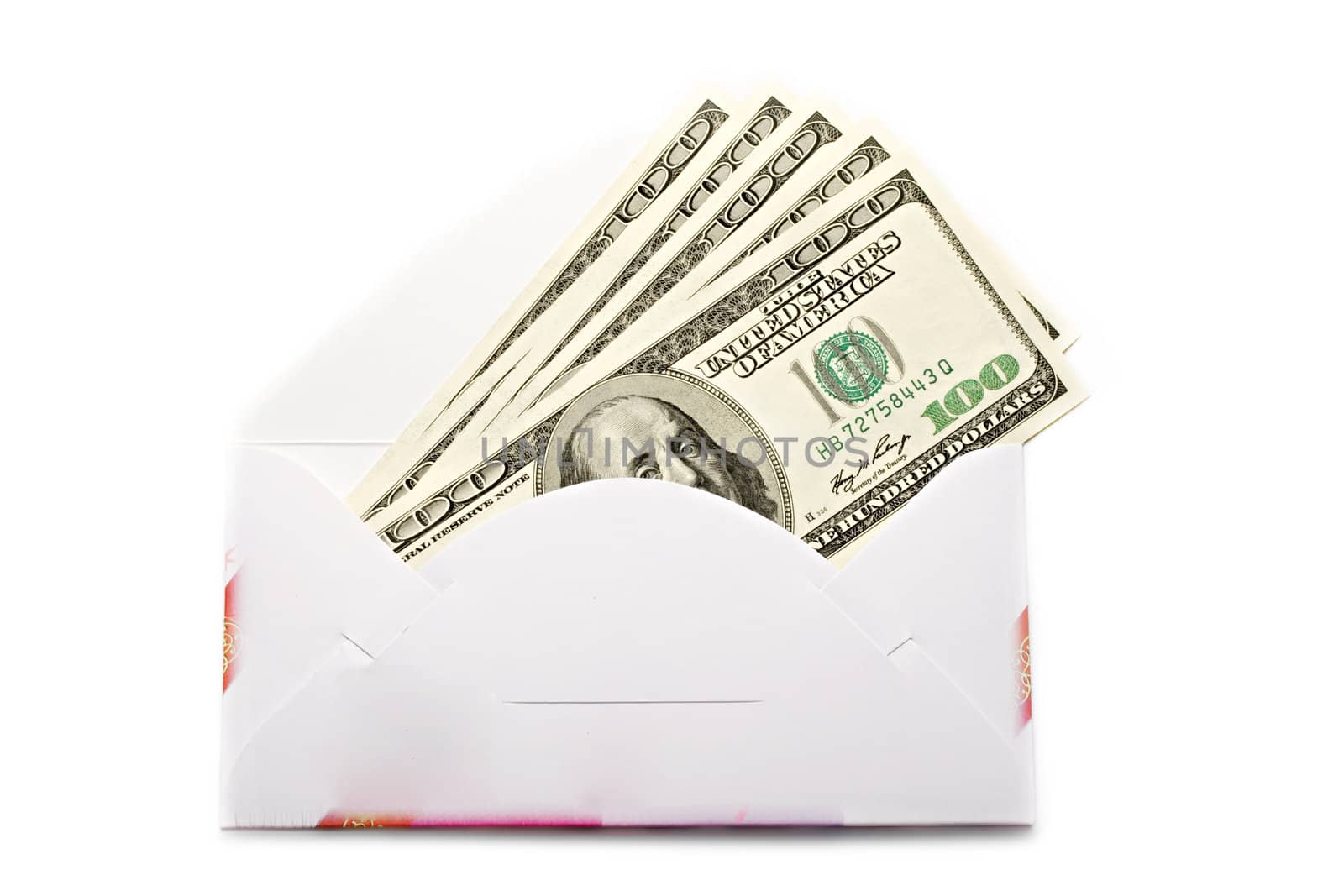 Envelope with dollars isolated on white by Garsya