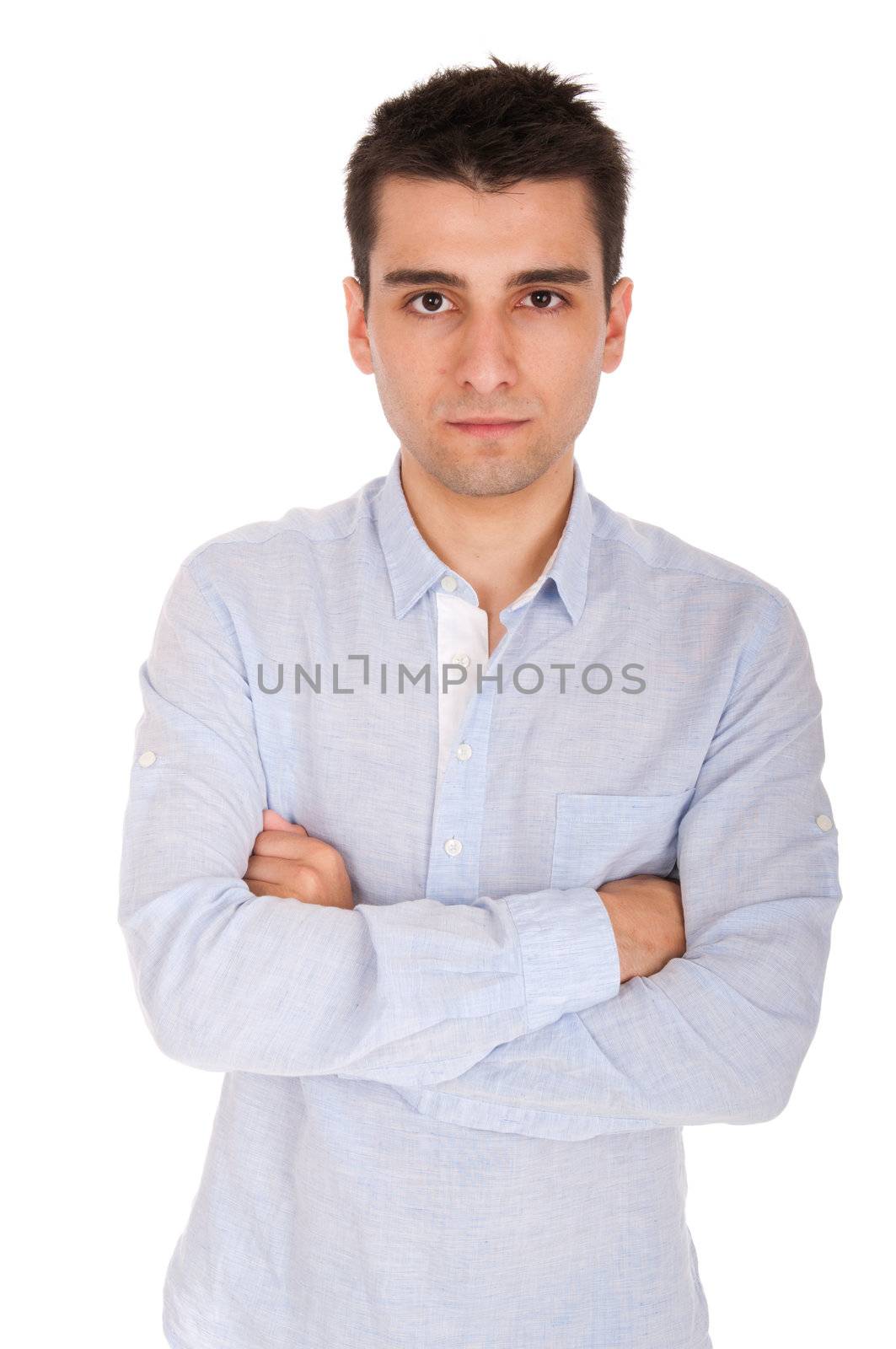 confident young casual man portrait, isolated on white background