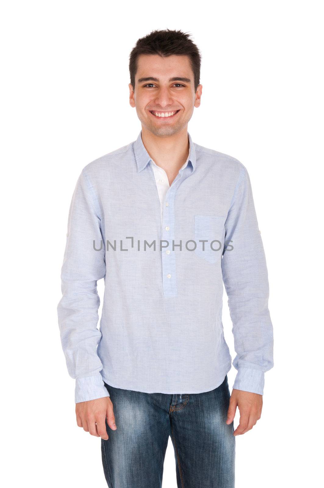 smiling young casual man portrait, isolated on white background 