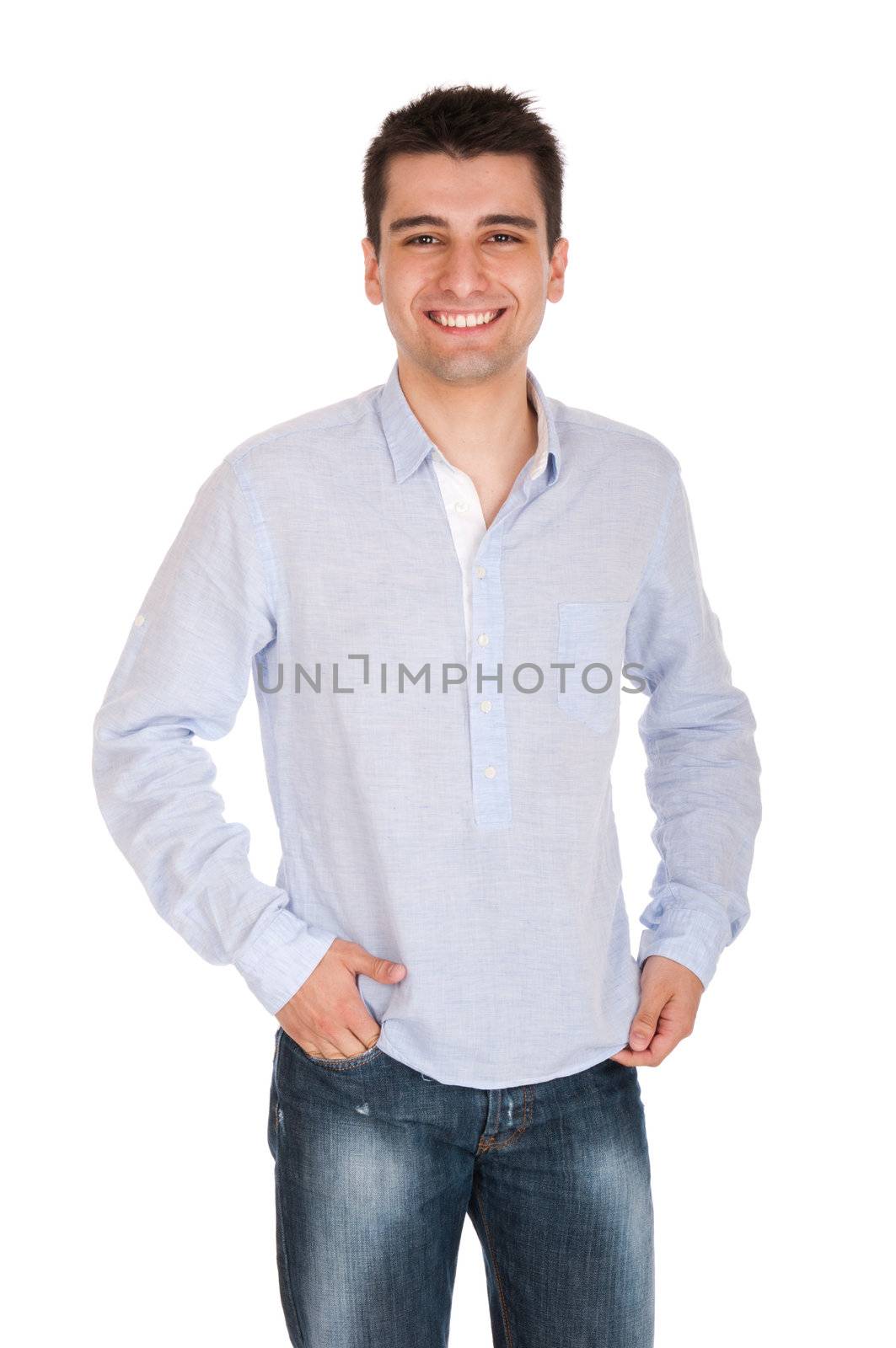 smiling young casual man portrait, isolated on white background 