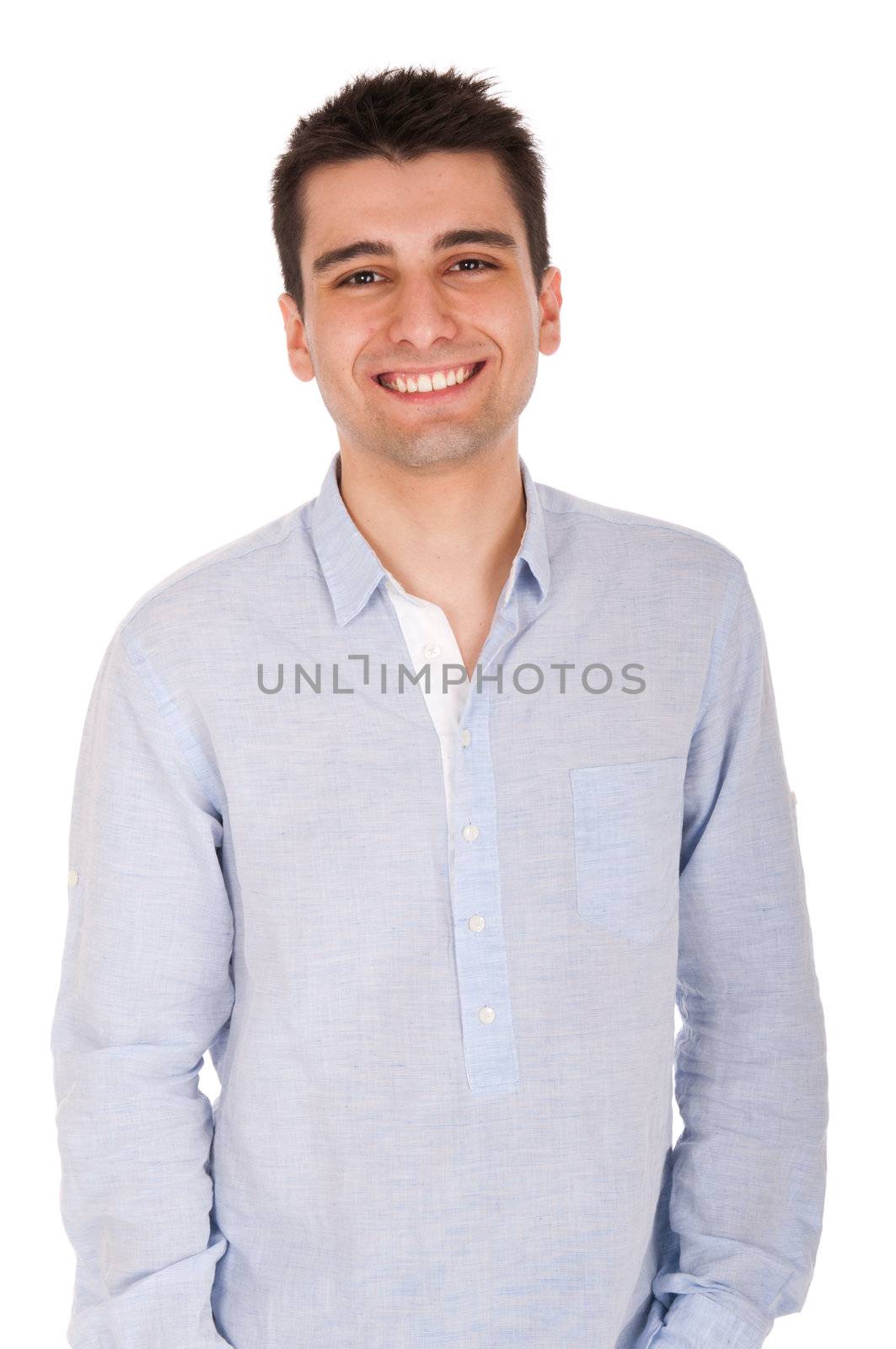 smiling young casual man portrait, isolated on white background 