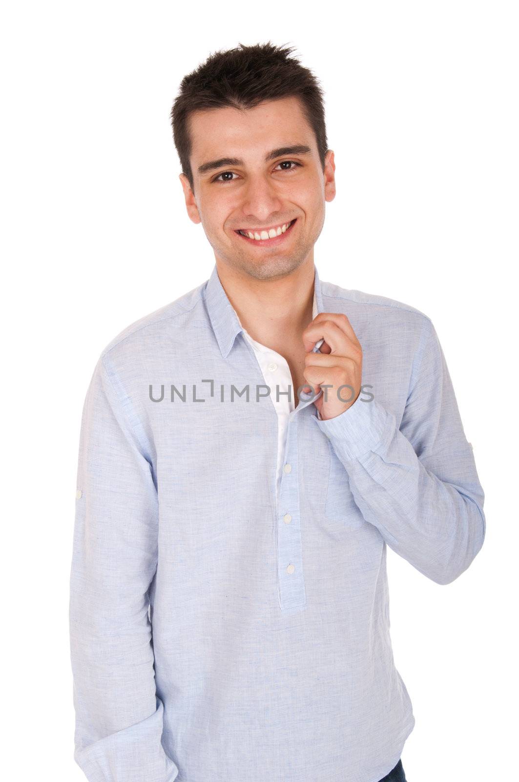 smiling young casual man posing, isolated on white background 
