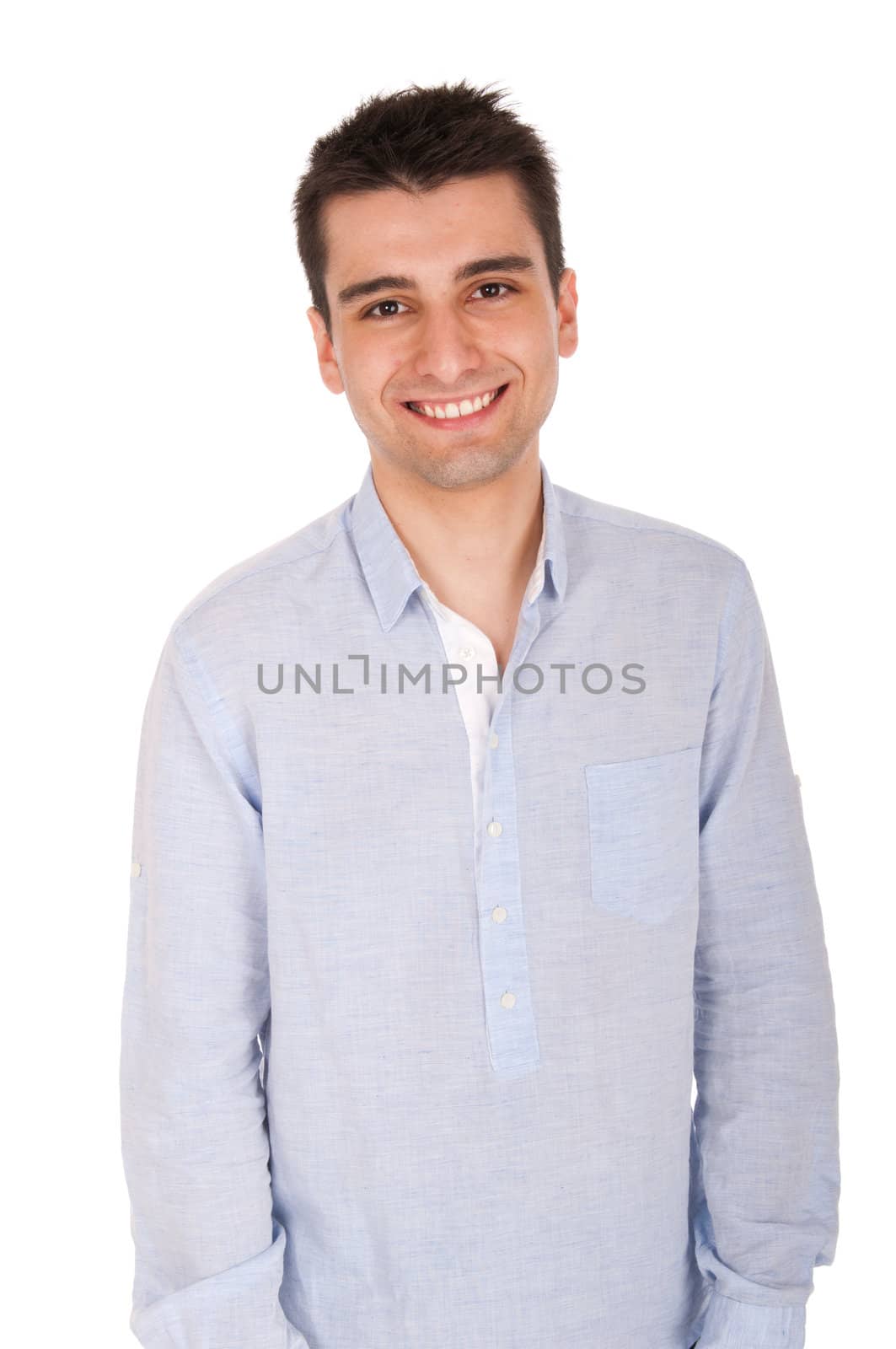smiling young casual man portrait, isolated on white background 