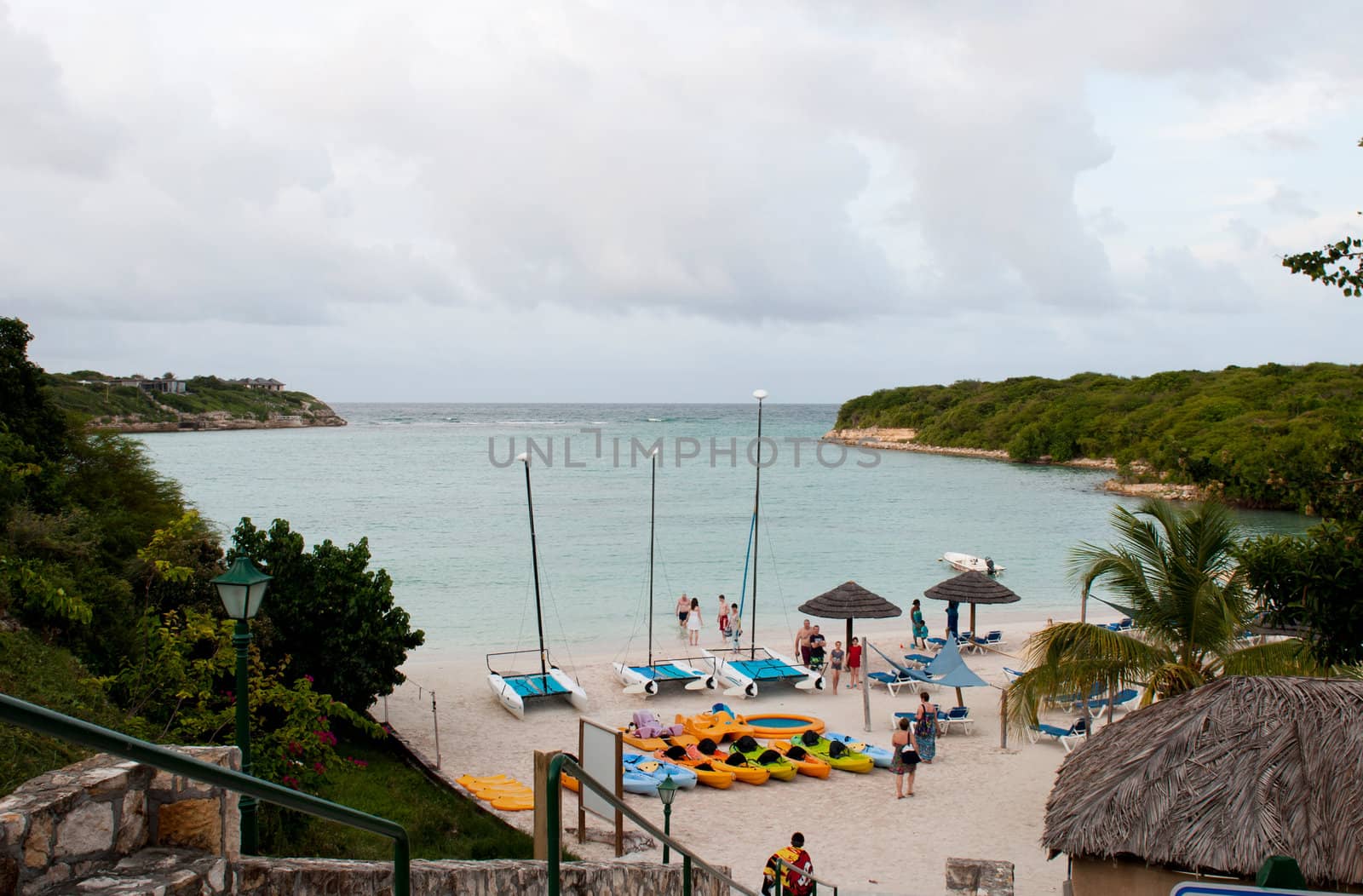 WILLIKIES, ANTIGUA - AUGUST 17: Verandah Resort and Spa beach on Long Bay at sunset on August 17, 2011 in Willikies, Antigua