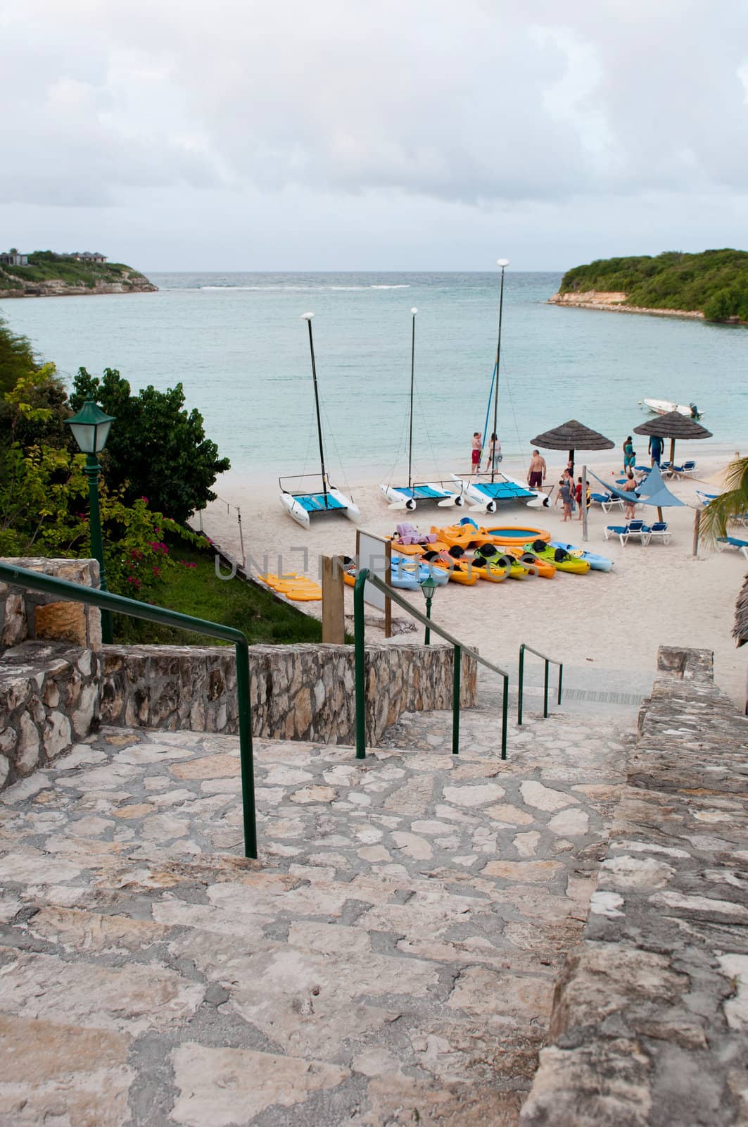 WILLIKIES, ANTIGUA - AUGUST 17: Verandah Resort and Spa beach on Long Bay at sunset on August 17, 2011 in Willikies, Antigua