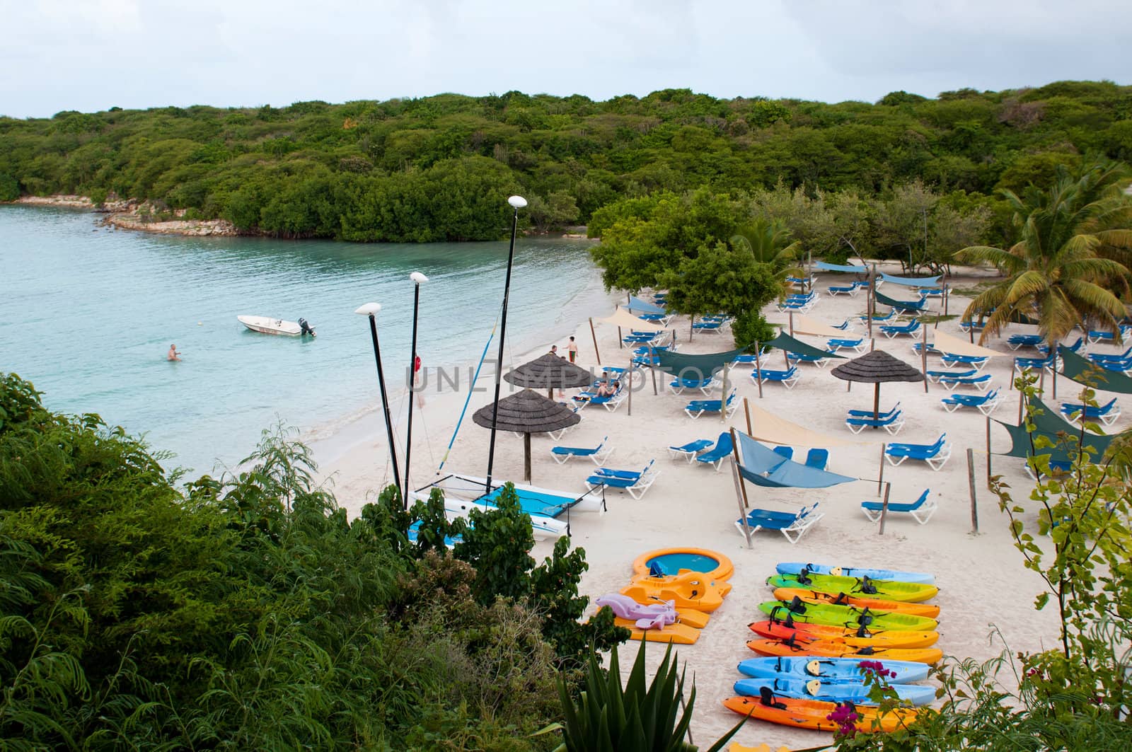 WILLIKIES, ANTIGUA - AUGUST 17: Verandah Resort and Spa beach on Long Bay at sunset on August 17, 2011 in Willikies, Antigua