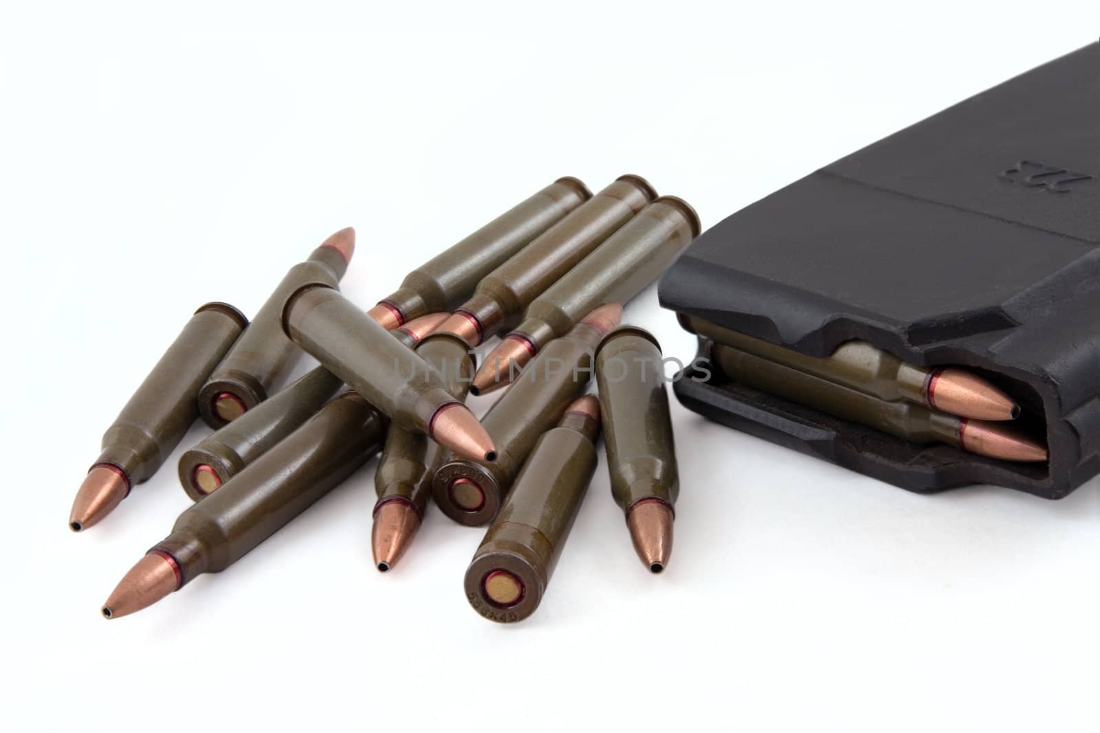 The hunting cartridges on a white background