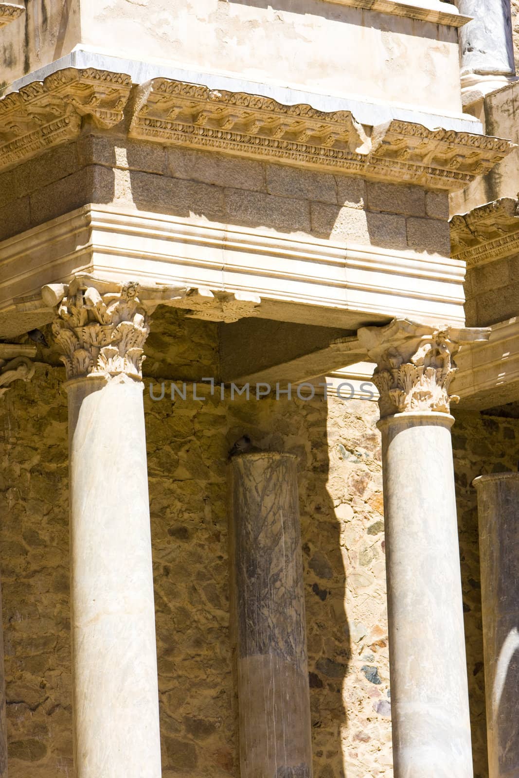 detail of Roman Theatre, Merida, Badajoz Province, Extremadura, Spain