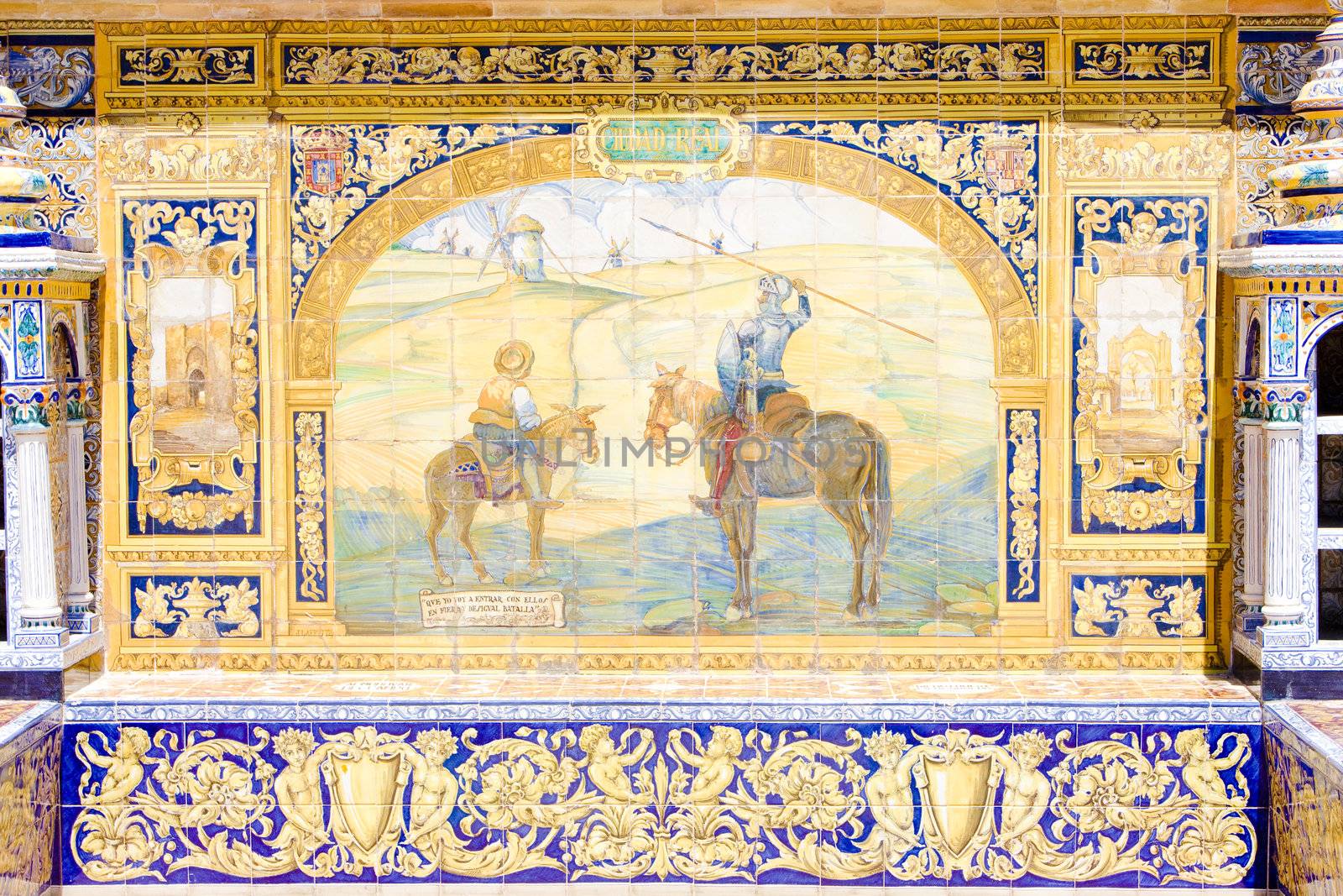 tile painting, Spanish Square (Plaza de Espana), Seville, Andalusia, Spain
