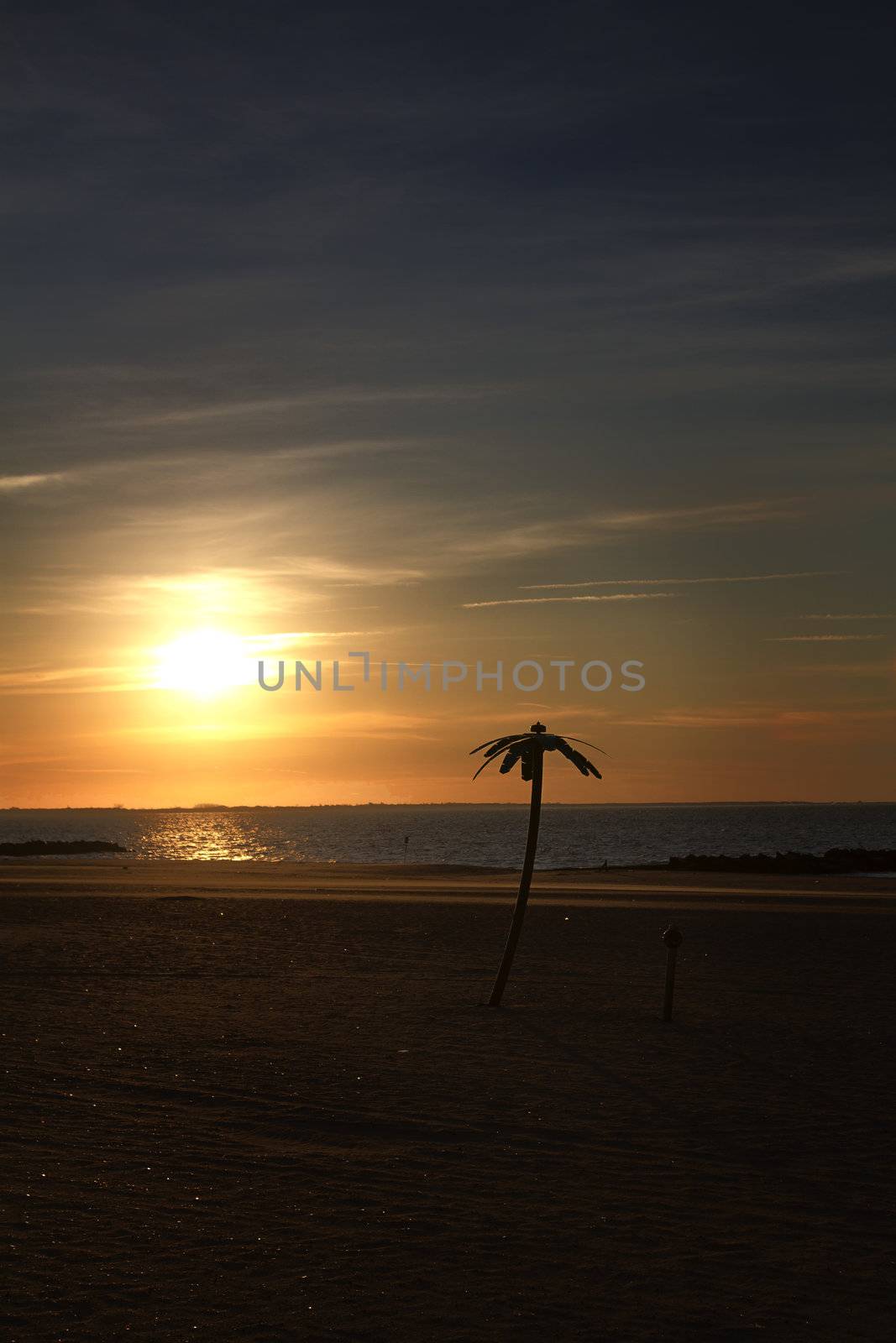 Early morning sunrise on the coney island beach front