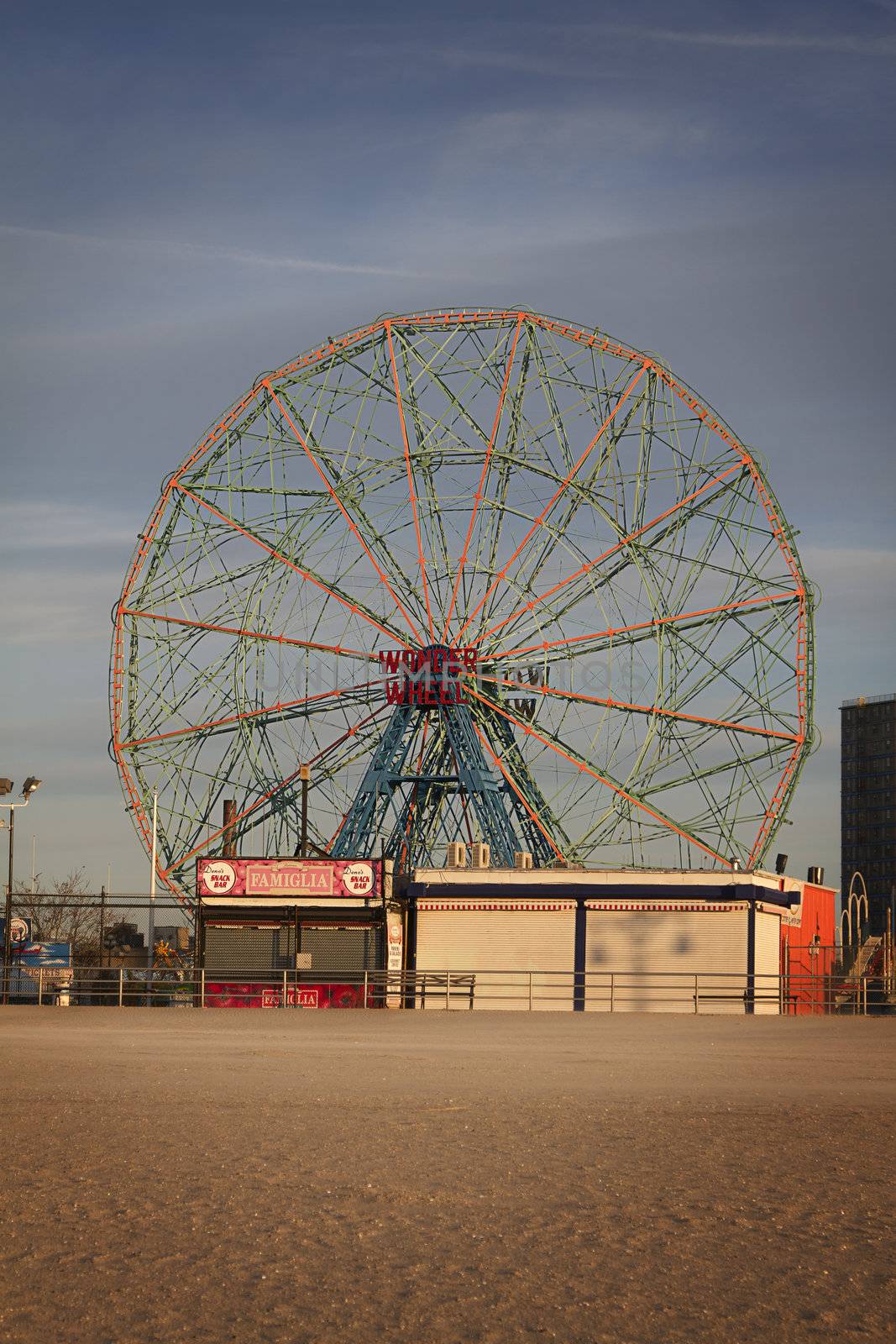 View of the Coney Island big wheel during late fall in the morning