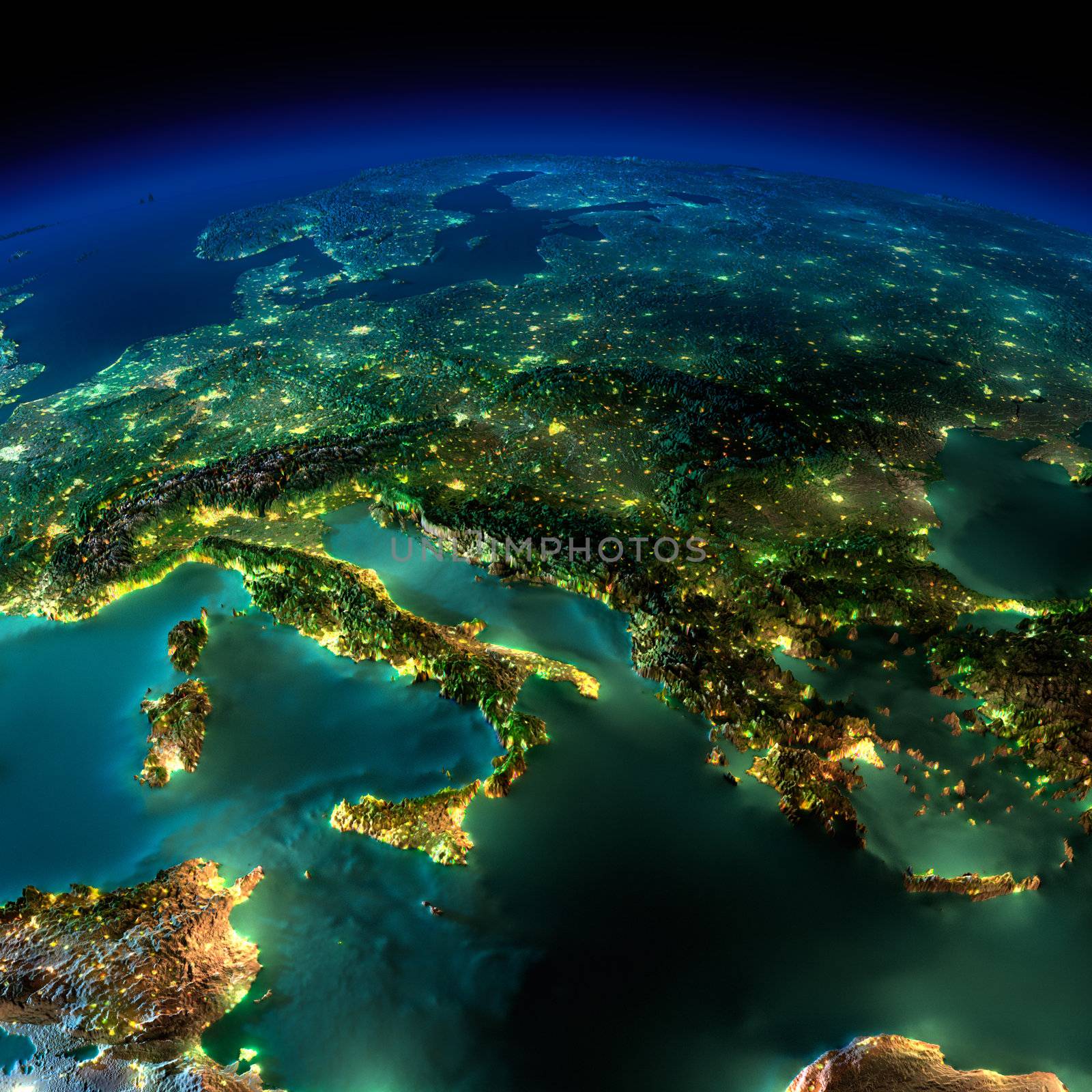 Night Earth. A piece of Europe - Italy and Greece by Antartis