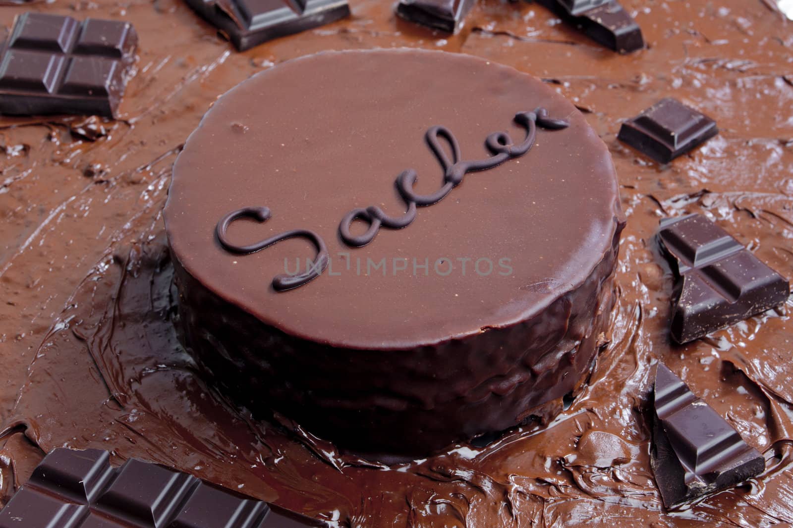 still life of Sacher cake