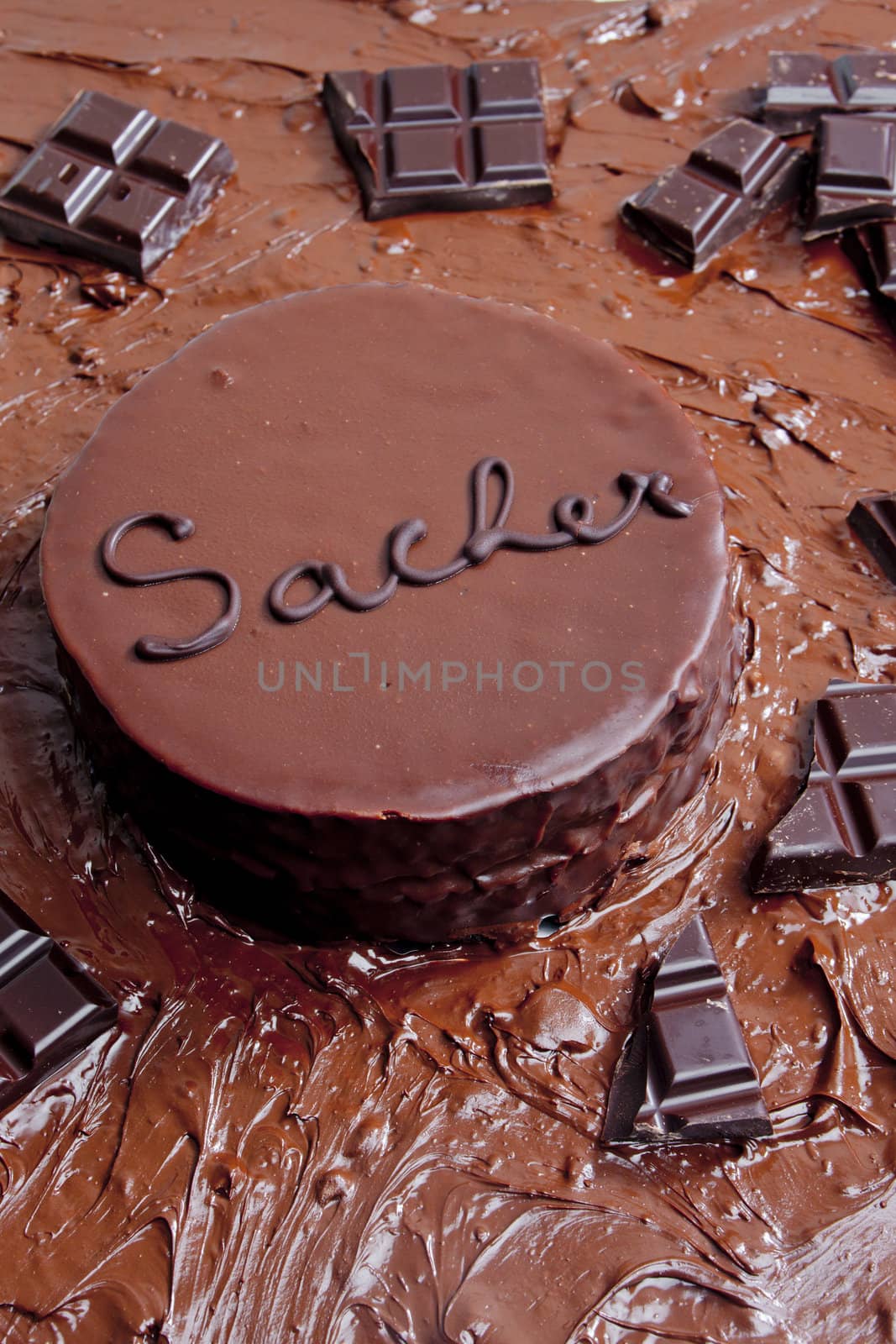 still life of Sacher cake