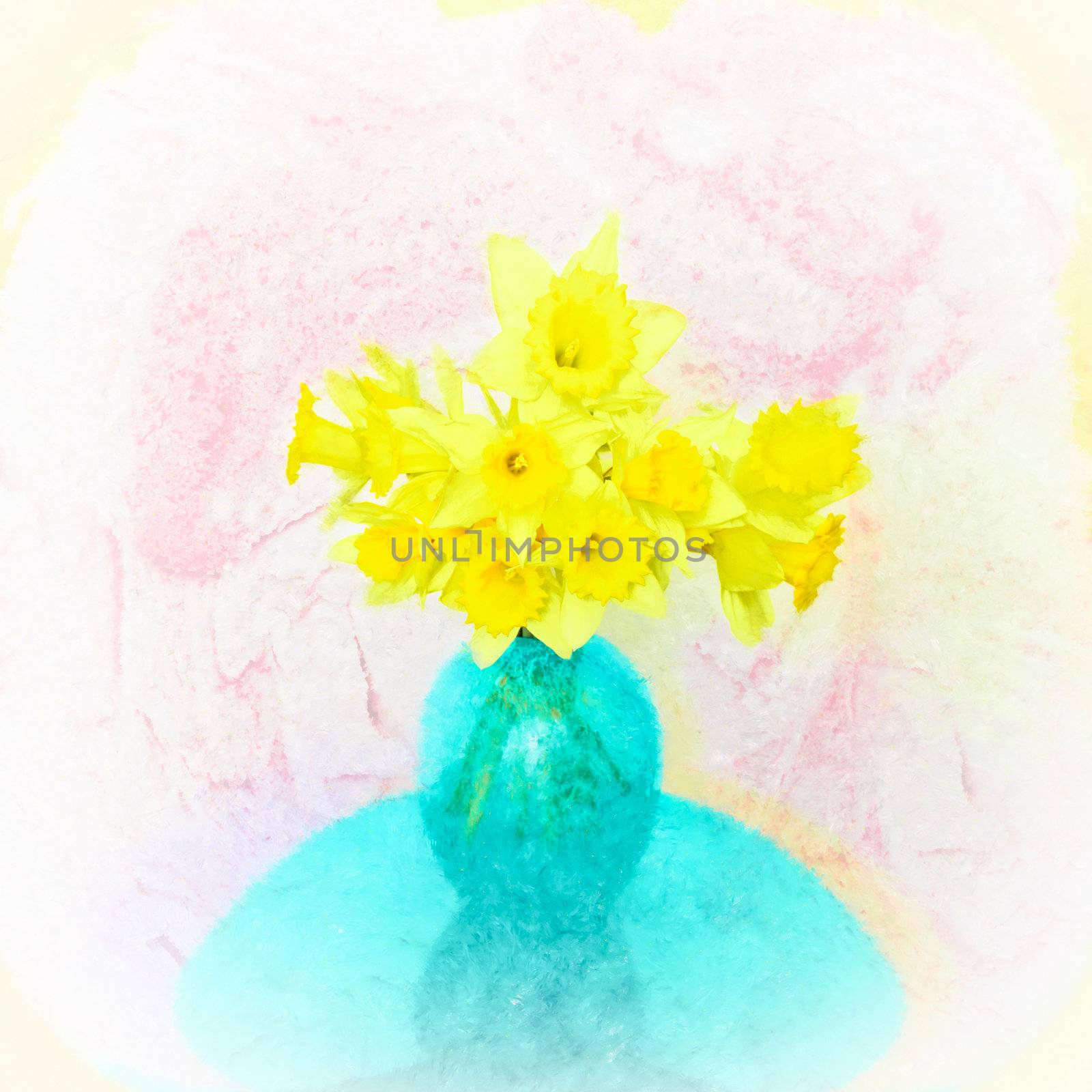 Unique digital painting of a bunch of fresh daffodils in a vase